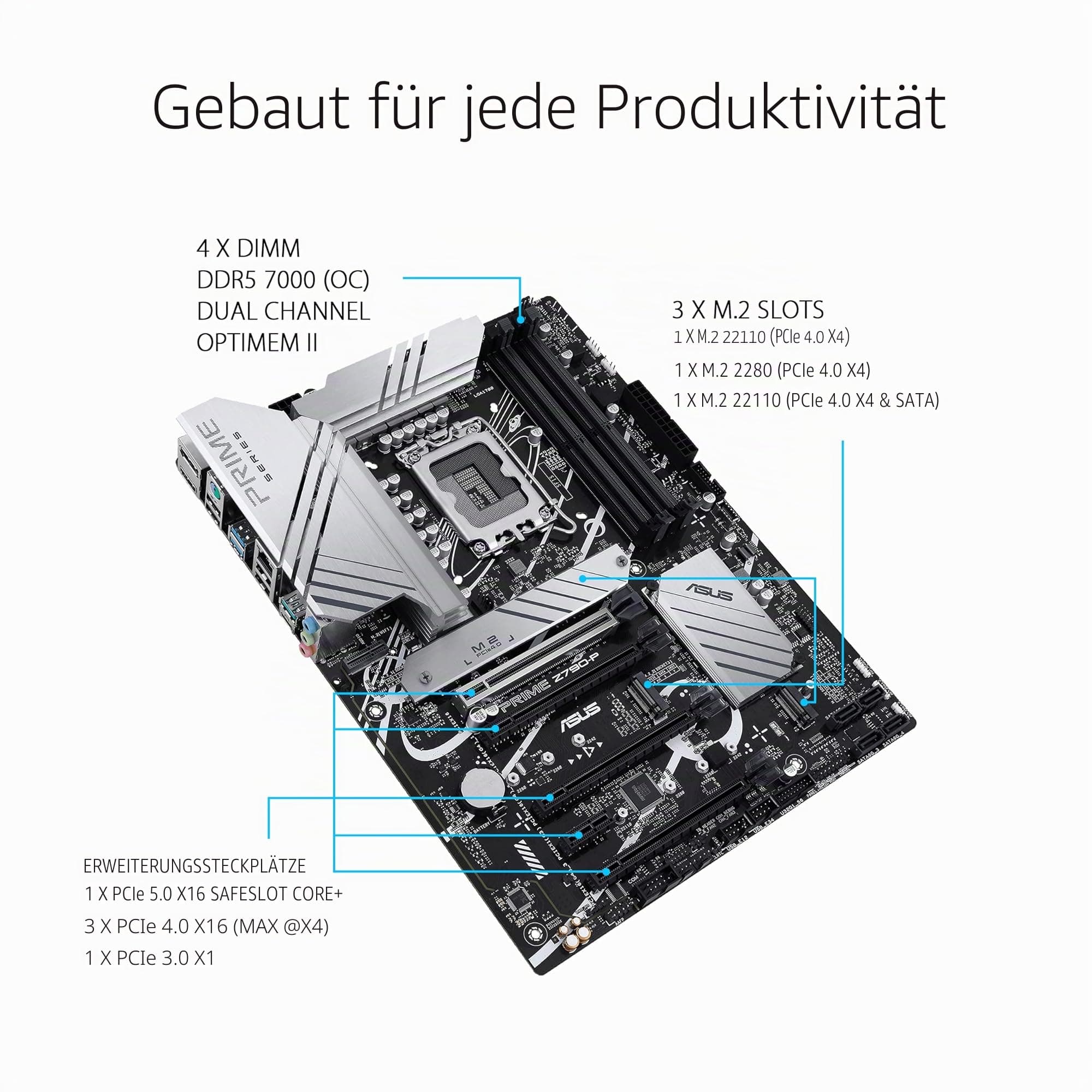 ASUS Prime Z790-P Gaming Mainboard Sockel Intel LGA1700 (ATX, PCIe 5.0, DDR5 Speicher, 3X M.2, HDMI, DisplayPort, Aura Sync) Bild 5