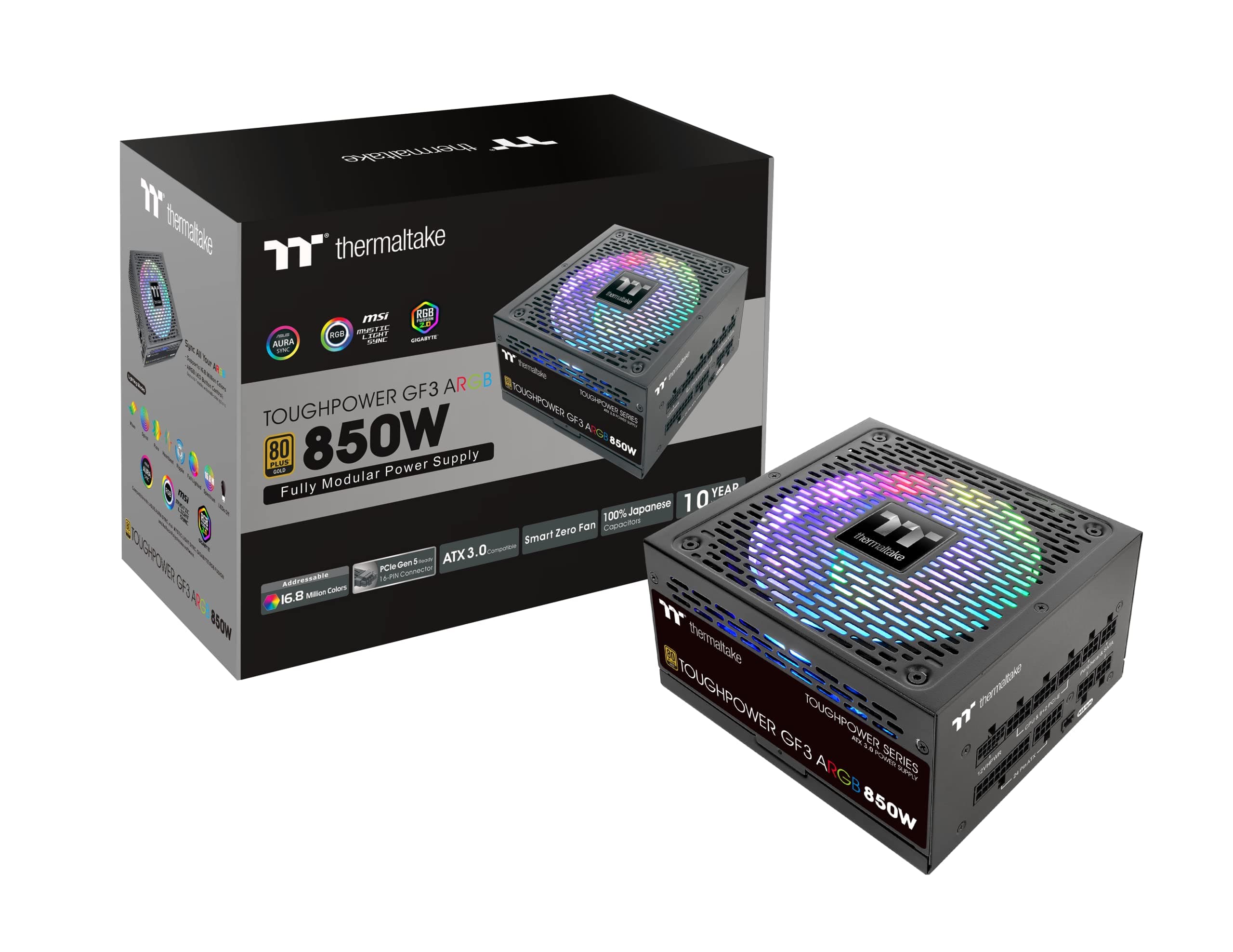 Thermaltake Toughpower GF3 ARGB 850W | PC-ATX-3.0-Netzteil | PCIe Gen 5.0 | 80-Plus-Gold | voll-modular | leiser 140 Lüfter | EU Zertifiziert 850W ARGB
