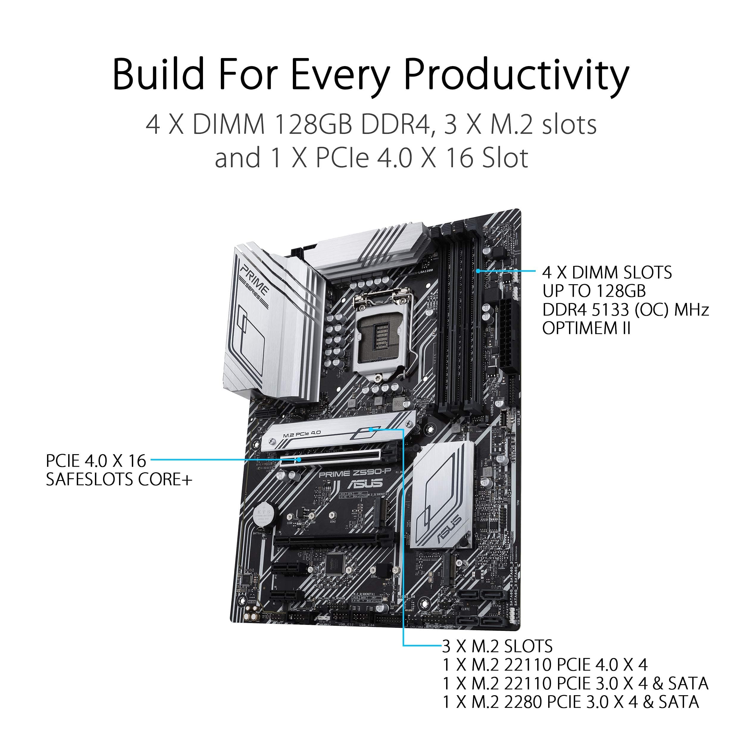 ASUS Prime Z590-P LGA 1200 (Intel® 11./1. Generation) ATX Motherboard (PCIe 4.0, 10+1 Power Stages, 3X M.2, 2.5GB LAN, Frontpanel USB 3.2 Gen 2 USB Type-C®, Thunderbolt™ 4 Unterstützung.) Bild 7