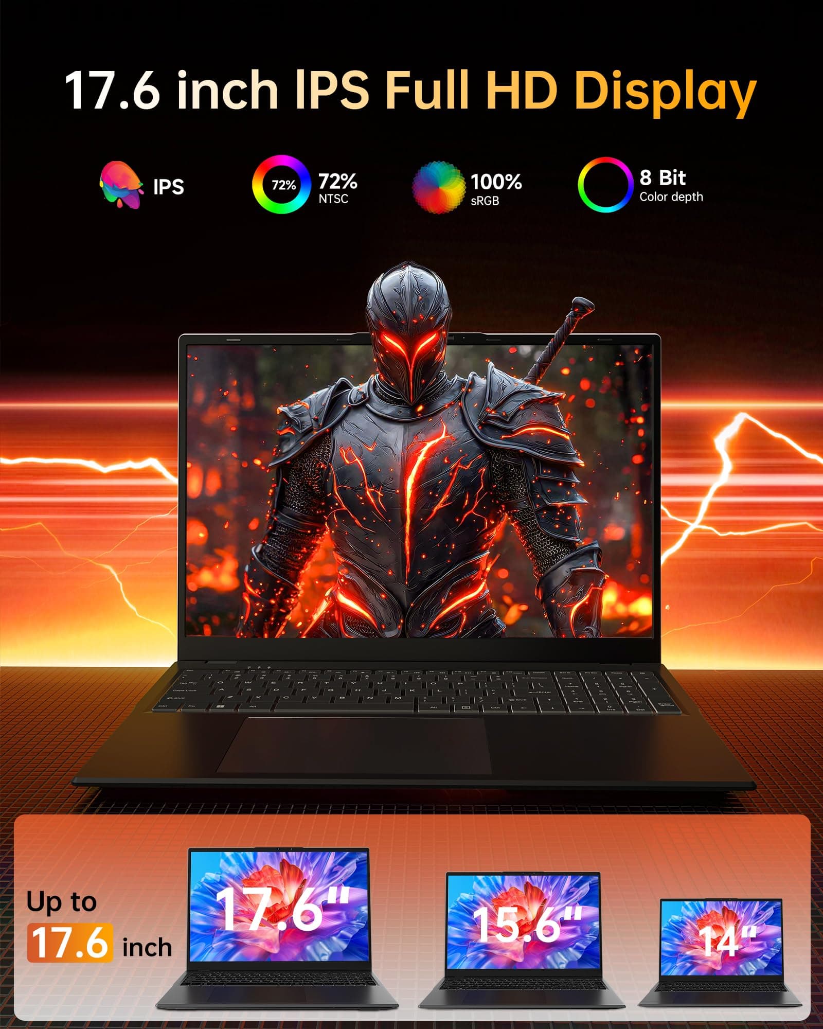 jumper 2026 Gaming Laptop 17,6 Zoll IPS 1920X1200, 16GB DDR4 RAM 512GB SSD, AMD Ryzen5 3500U(bis zu 3,7GHz), Leuchtende Tastatur, Leichte Business und Studenten Notebook, USB/HDMI/Typ-C/WiFi6 Schwarzgrau 17.6 Zoll Bild 3