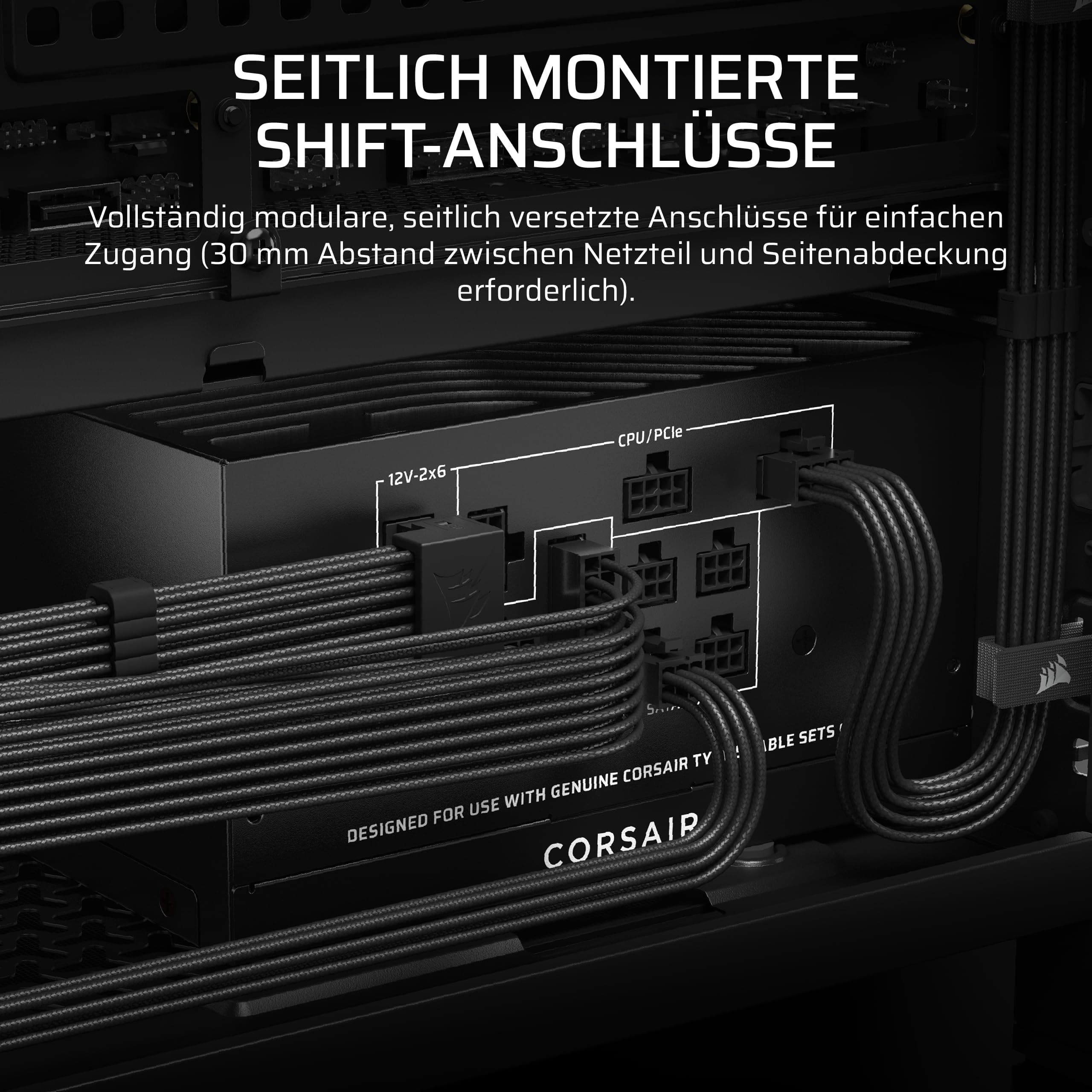 CORSAIR RM850x Shift (2025) Vollmodulares ATX-Netzteil – Modulare Seitenschnittstelle, 12-V-2x6-Kabel, ATX 3.1 und PCIe 5.1, Lüftergeschwindigkeit, 105°C-Kondensatoren, Cybenetics Gold – Schwarz 850w Bild 6