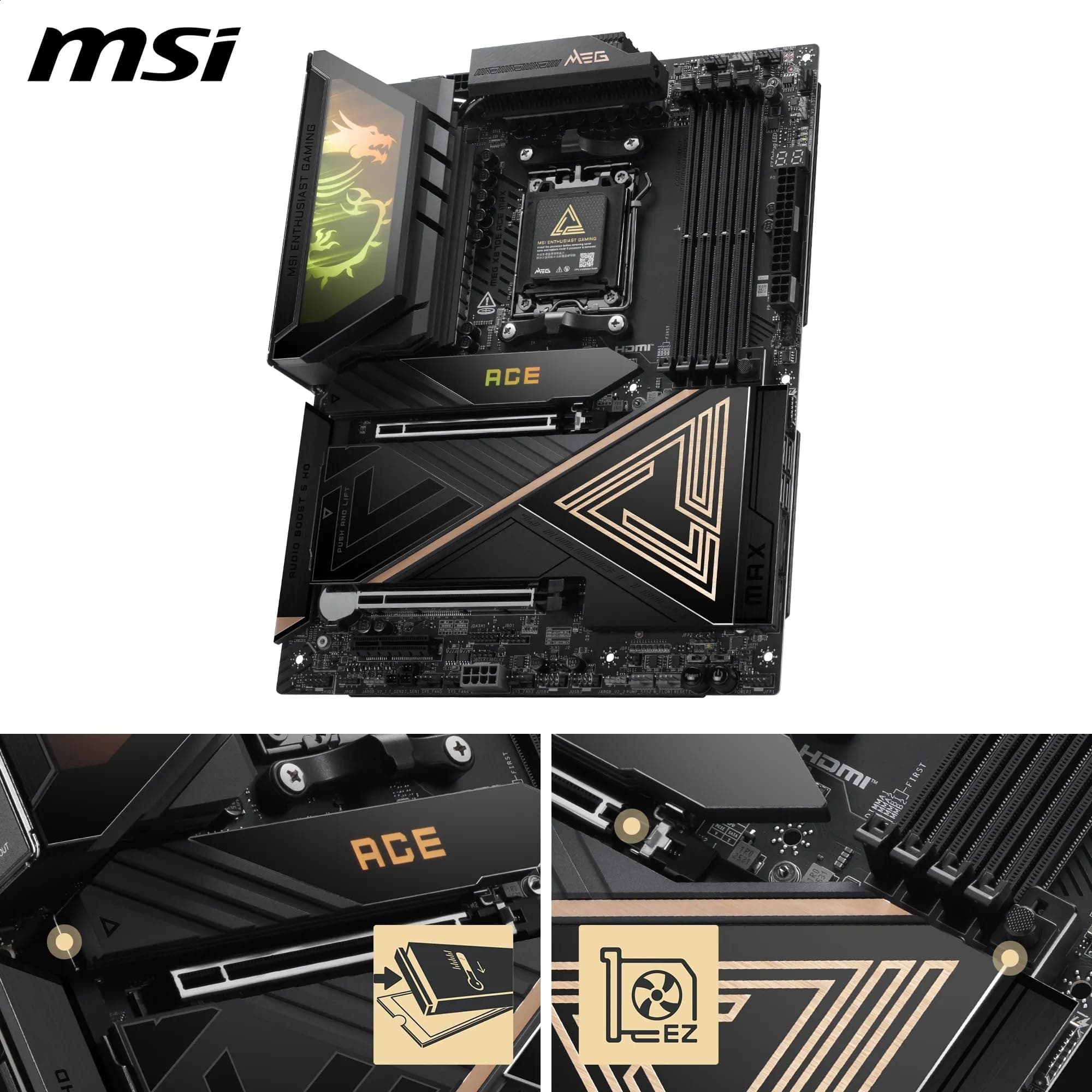 MSI MEG X870E ACE MAX Mainboard, ATX - Unterstützt AMD Ryzen 9000/8000 / 7000 Prozessoren, AM5-64MB BIOS ROM, 110A SPS VRM, DDR5 Speicher (bis zu 9000+ MT/s OC), M.2 & PCIe 5.0, USB4, Wi-Fi 7 Bild 5