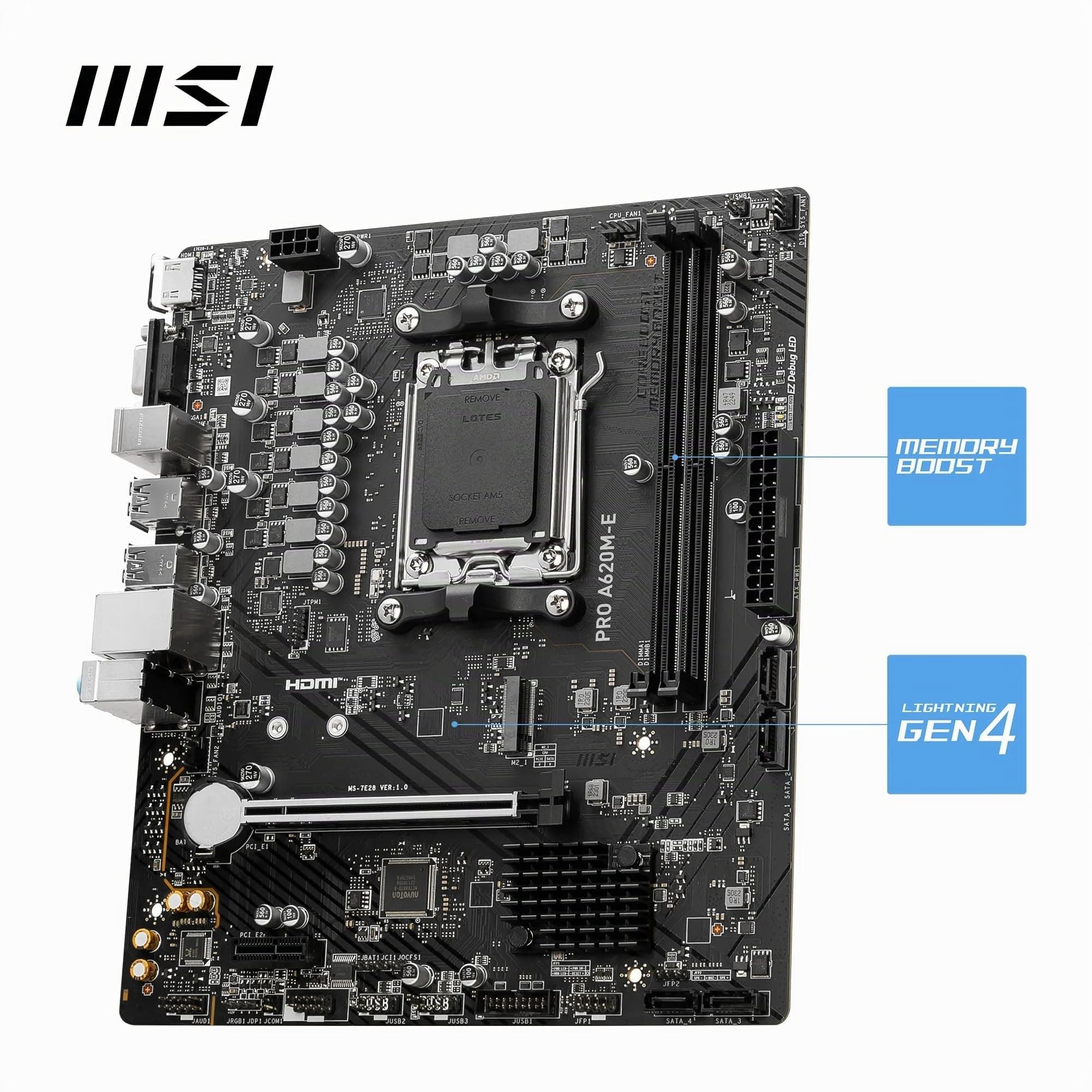 MSI PRO A620M-E Mainboard Micro-ATX - Unterstützt AMD Ryzen 7000 Series Prozessoren, AM5 - DDR5 Memory Boost 6400+MHz/OC, 1 x PCIe 4.0 x16, 1 x M.2 Gen4 PRO A620M-E Micro-ATX Bild 5