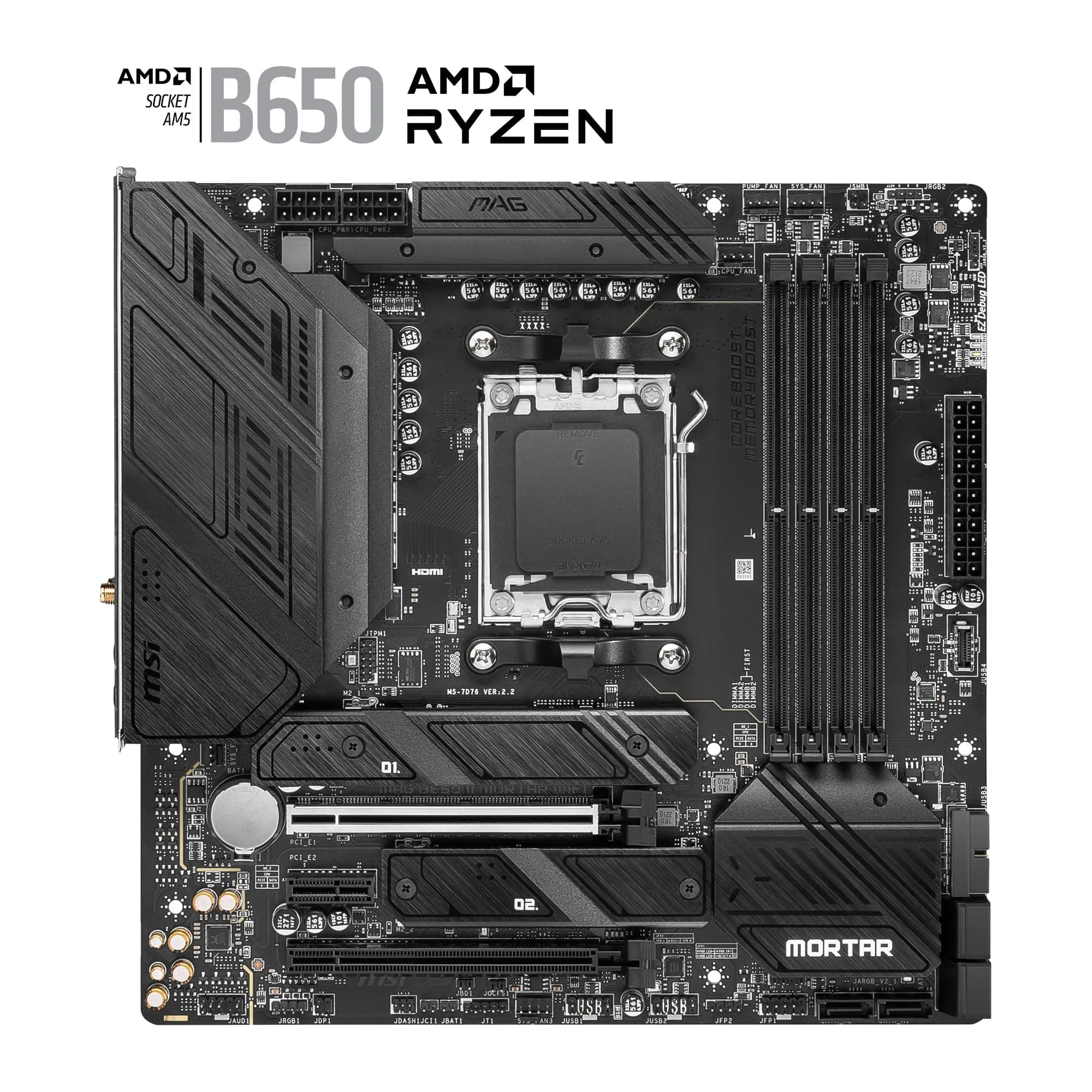 MSI MAG B650M Mortar WiFi Mainboard, Micro-ATX - Unterstützt Ryzen 9000, 8000 & 7000 Serie Prozessoren, AM5-12 Duet Rail 80A VRM, DDR5 6400+MHz/OC, 2 X PCIe 4.0 X16, 2 X M.2 Gen4, Wi-Fi 6E Bild 3