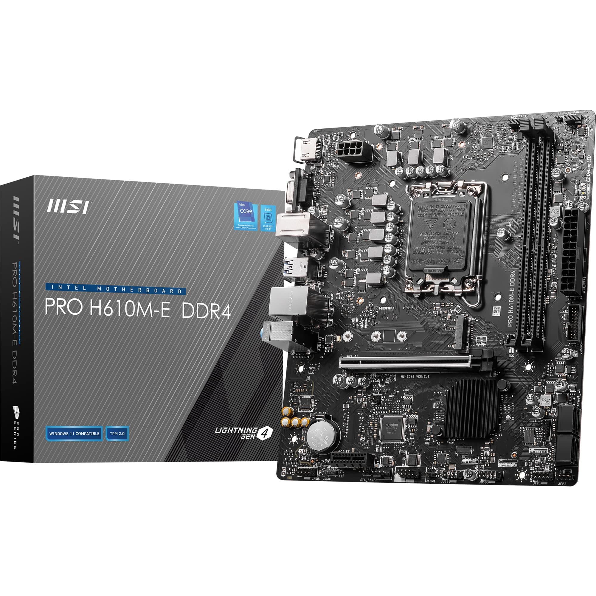 MSI PRO H610M-E DDR4 Motherboard, Micro-ATX - Unterstützt Intel 12th Gen Core Prozessoren, LGA 1700-2X DIMM (3200MHz), 1x PCIe 4.0 x16 Slot, 1 x M.2 Gen3, USB 3.2 Gen1, 1G LAN, HDMI 1.4 & VGA Bild 2