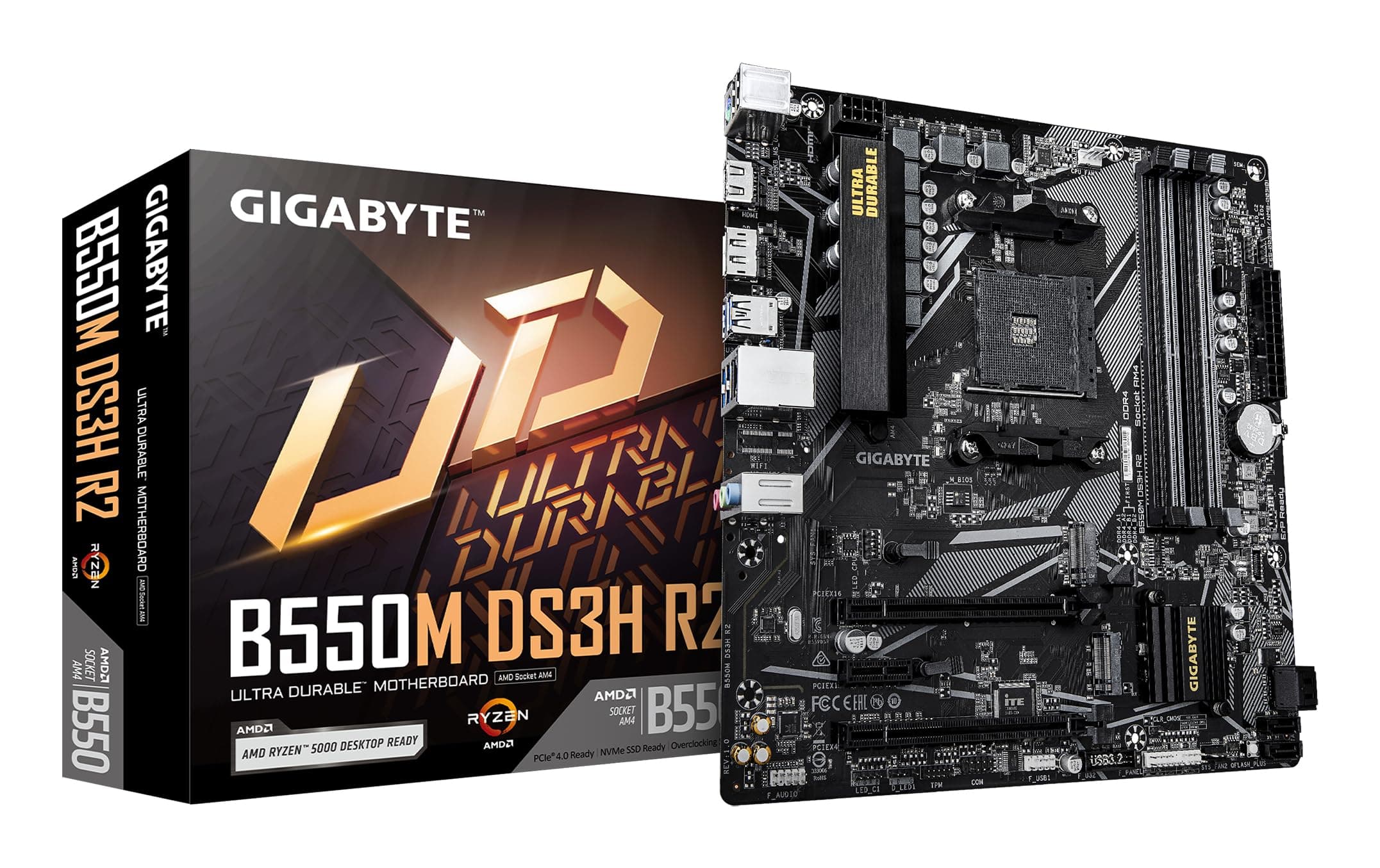 GIGABYTE B550M DS3H R2 Mainboard – AMD Ryzen 5000 Prozessoren, 5+3 Phasen VRM, bis zu 4733 MHz DDR4 (O.C.), 1x PCIe 4.0 + 1x PCIe 3.0 M.2, 1 GbE LAN, USB 3.2 Gen 1 Bild 2