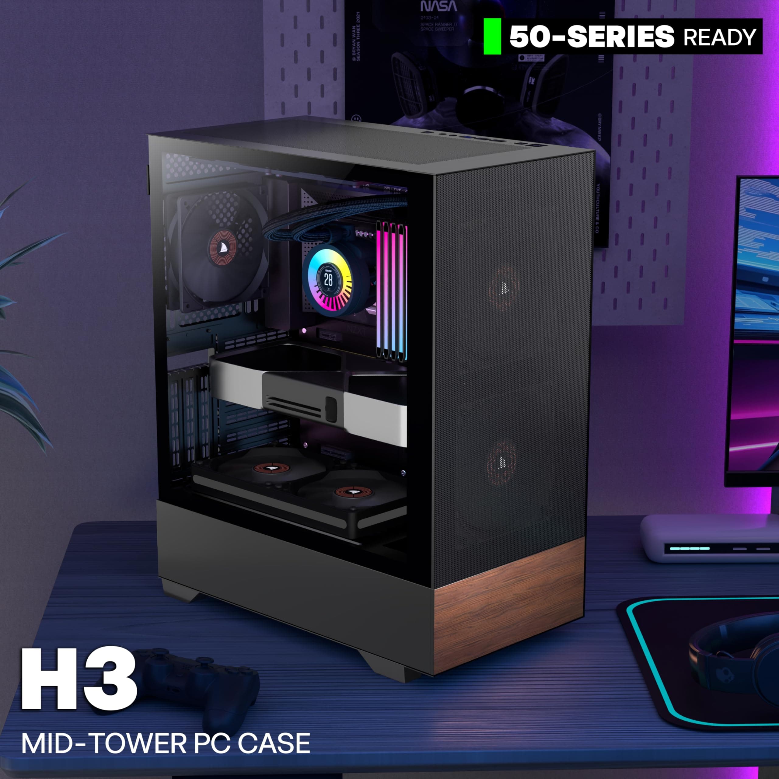 KEDIERS PC Gehäuse ATX Vorinstallation 3 Lüfter NO-LED, Mid Tower ATX Computer Gehäuse mit Glas,Schwarz Gaming PC Gehäuse, H3 schwarz + 3-Lüfter NO-LED Bild 3