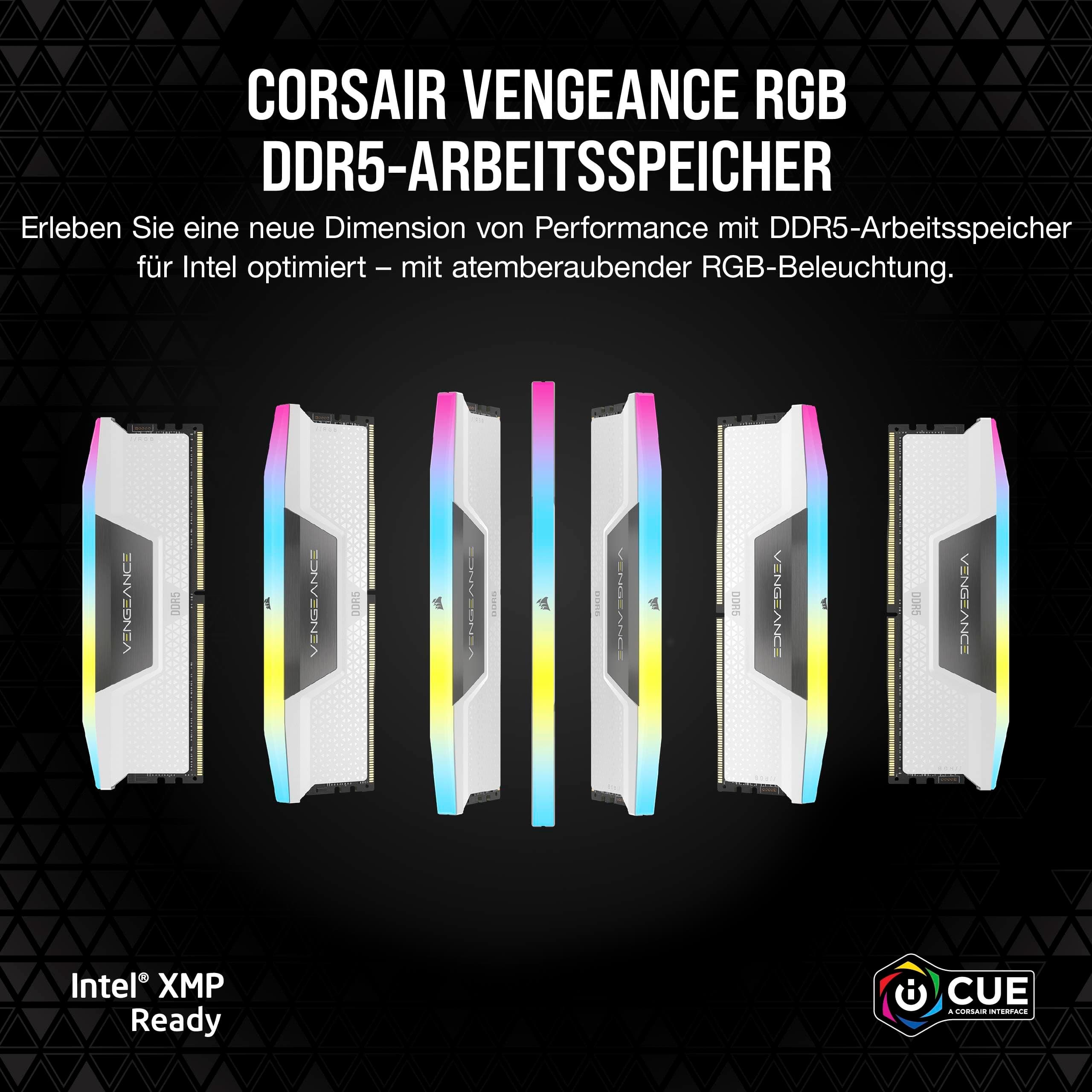 CORSAIR Vengeance RGB DDR5 RAM 32GB (2x16GB) Bis zu 6000MHz CL36 Intel XMP 3.0 Desktop-Arbeitsspeicher – Weiß (CMH32GX5M2E6000C36W) Bild 4