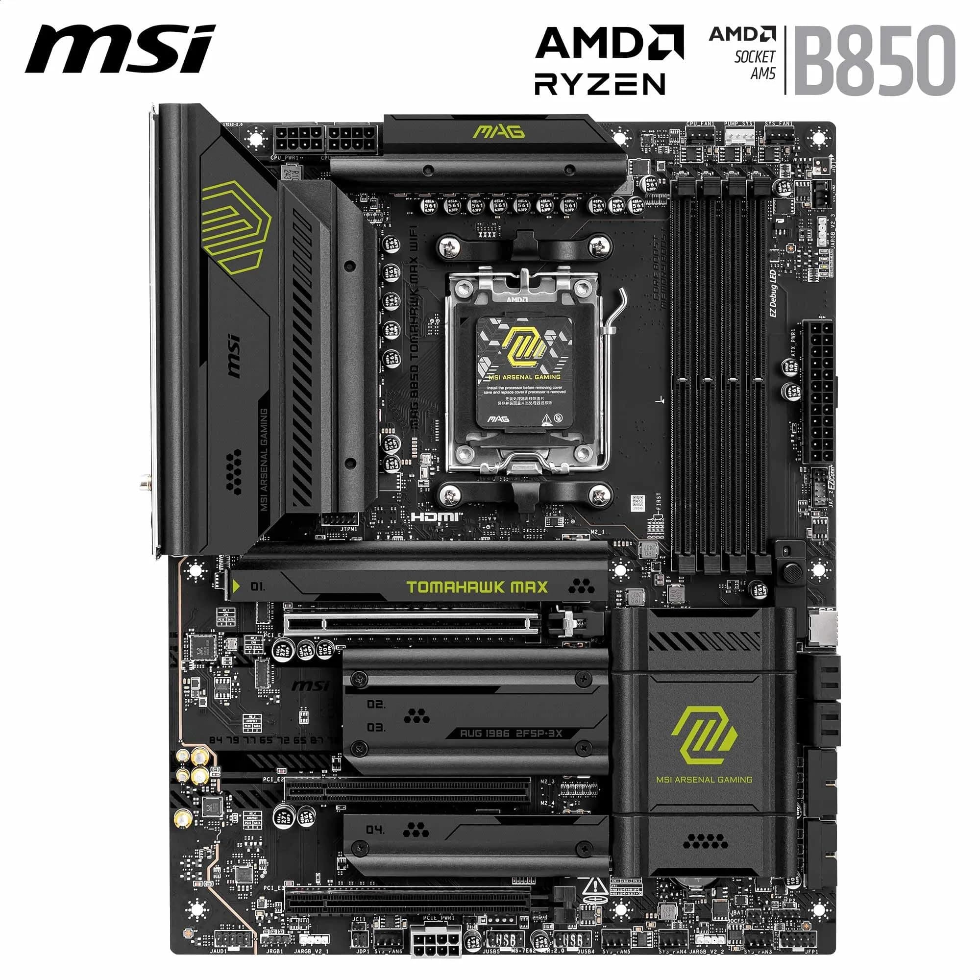 MSI MAG B850 Tomahawk MAX WiFi Mainboard, ATX - Unterstützt AMD Ryzen 9000/8000/7000 Prozessoren, AM5-80A SPS VRM, DDR5 Memory Boost 8400+ MT/s (OC), PCIe 5.0 x16, M.2 Gen5, Wi-Fi 7, 5G LAN Bild 3