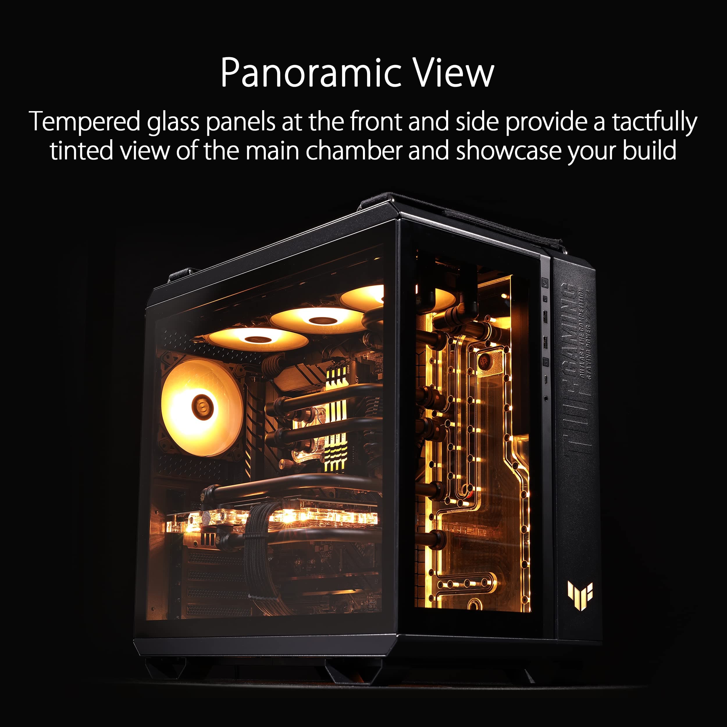 ASUS TUF Gaming GT502 Plus TG White modulares PC Gehäuse (Zweikammer-Gehäuse, bis zu DREI Positionen für 360-mm-Radiatoren oder bis zu dreizehn 120-mm-Lüfter, Glasscheiben Panoramablick, weiß) Bild 5
