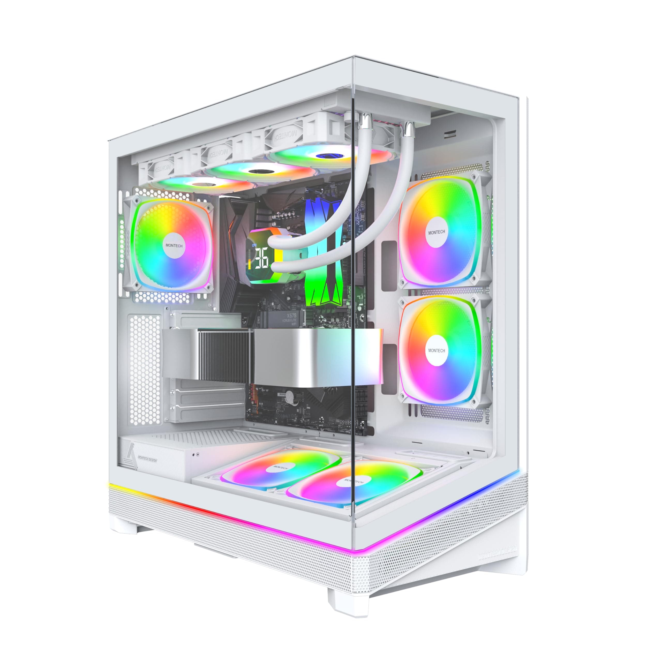 MONTECH Sky 3 ATX PC-Gehäuse, Panorama-Glas, Verstellbarer Luftstrom, personalisiertes Design, 360 mm Heizkörperunterstützung, 3 x 120 mm ARGB-PWM-Lüfter vorinstalliert, kompakte Bauweise für GPU der Bild 3