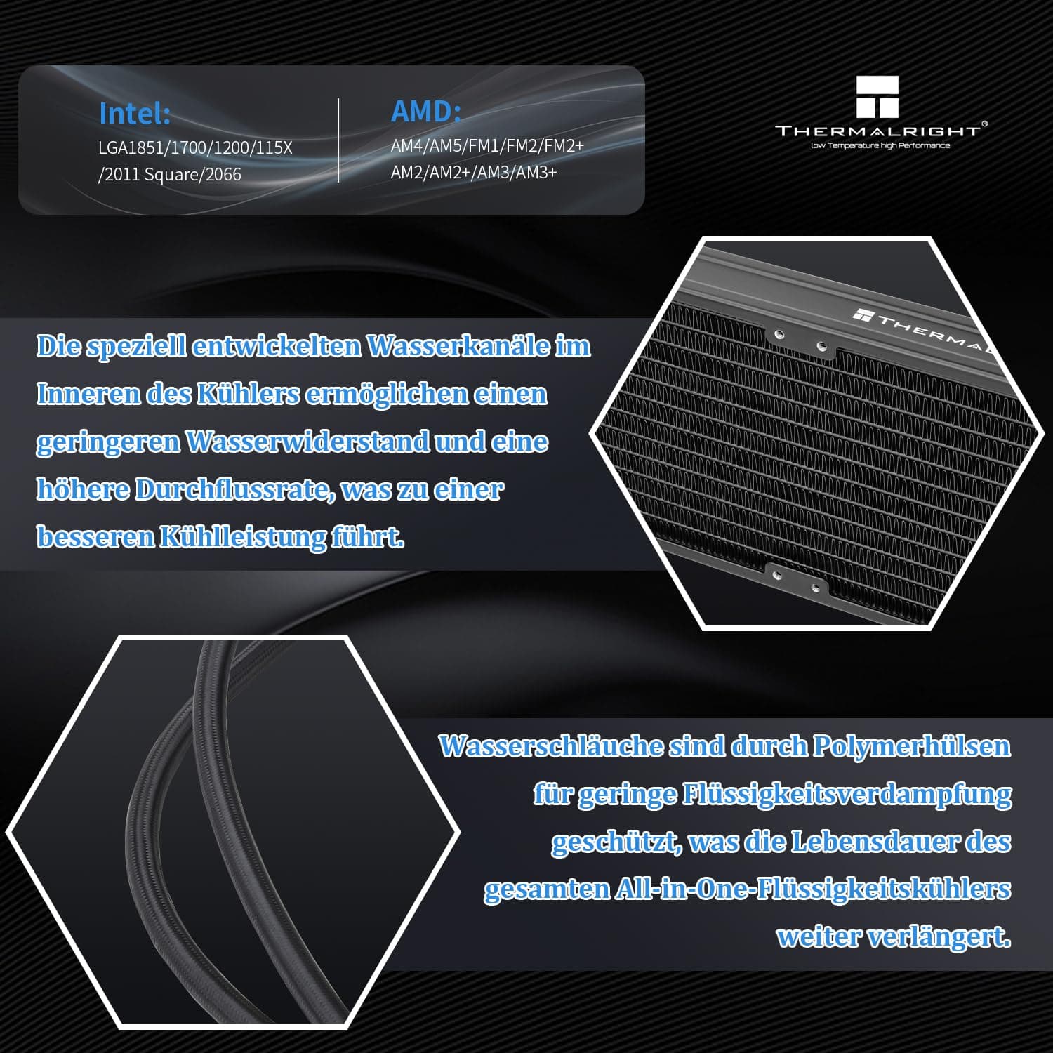 Thermalright Frozen Notte 360 Schwarzer Argb V2 Wasserkühlung CPU-Kühler,360 Spezifikation CPU Flüssigkühler,doppelte PWM-Lüfter,S-FDB-Lager,geeignet für AM4/AM5,Intel LGA 1851/1700/115x/1200/2011 360mm Black Bild 5