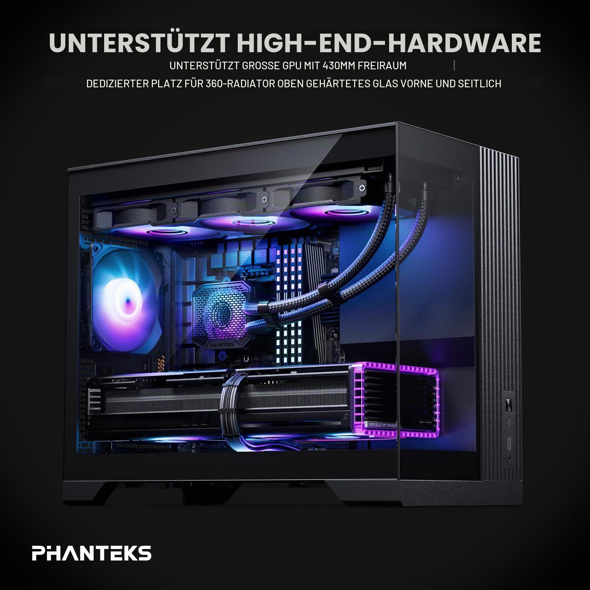 Phanteks XT V3 Mini-Tower PC-Gehäuse Schwarz – Kompaktes Micro-ATX Case mit Tempered Glass, Unterstützung für 360mm Radiator & 430mm Grafikkarten – mit 3X 120mm RGB Lüftern Bild 3