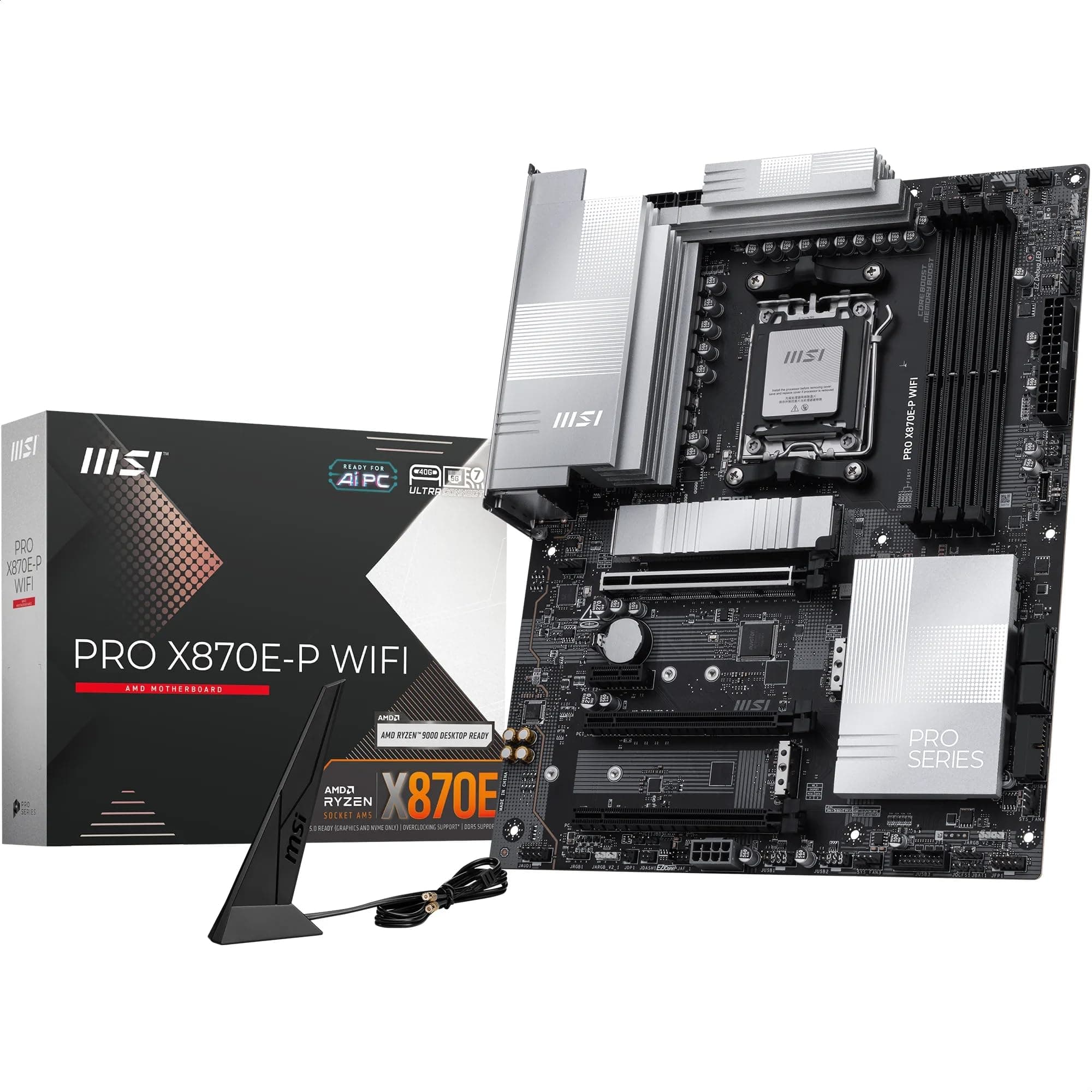 MSI PRO X870E-P WiFi Mainboard, ATX - Unterstützt AMD Ryzen 9000/8000 / 7000 Prozessoren, AM5-60A SPS VRM, DDR5 Memory Boost (8200+ MT/s OC), PCIe 5.0 x16 & 4.0 x16, M.2 Gen5, Wi-Fi 7, 5G LAN Bild 2