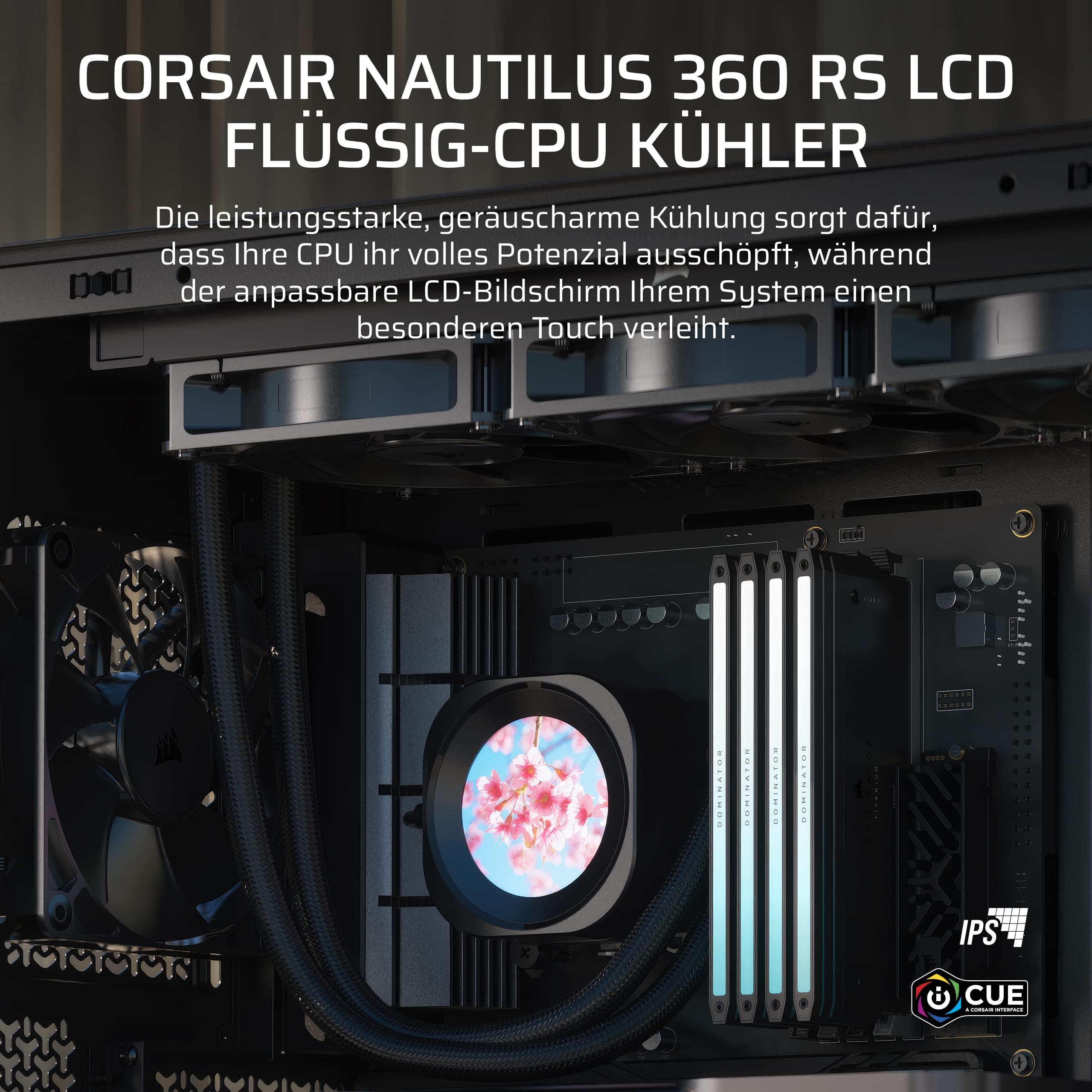 CORSAIR NAUTILUS 360 RS LCD Flüssig-CPU-Kühler – 360mm AIO – Schwarz | 2,1-Zoll-IPS LCD-Bildschirm, Einfache Daisy-Chain-Verbindungen, Intel LGA 1851/1700, AMD AM5/AM4, Enthält 3x RS120-Lüfter Bild 4