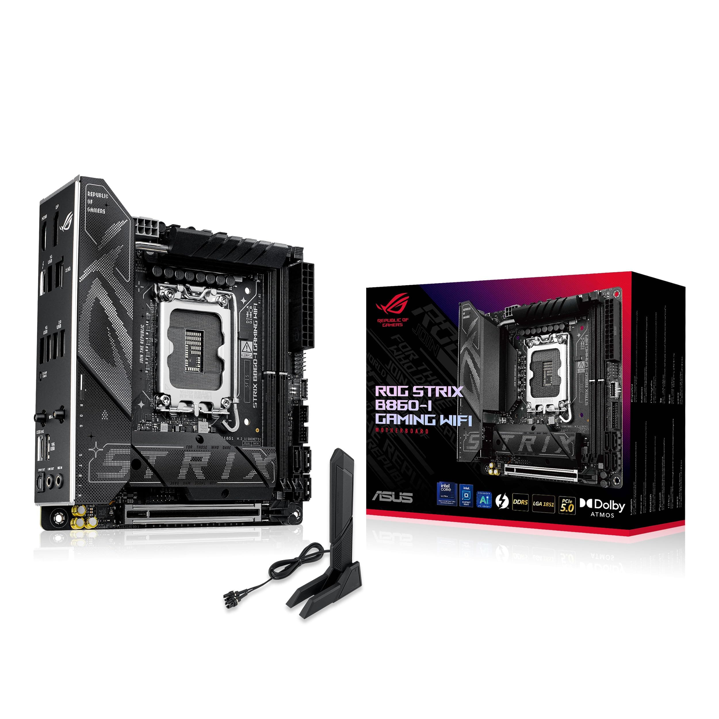 ASUS ROG Strix B860-I Gaming WiFi B860 LGA 1851 mITX Mini-ITX Motherboard, Intel Core Ultra Series 2 Ready, Advanced AI Ready, 10+1+2+1 Schritt, DDR5, 2.5G LAN, WiFi7, M.2, Thunderbolt 4, USB Type-C Bild 2