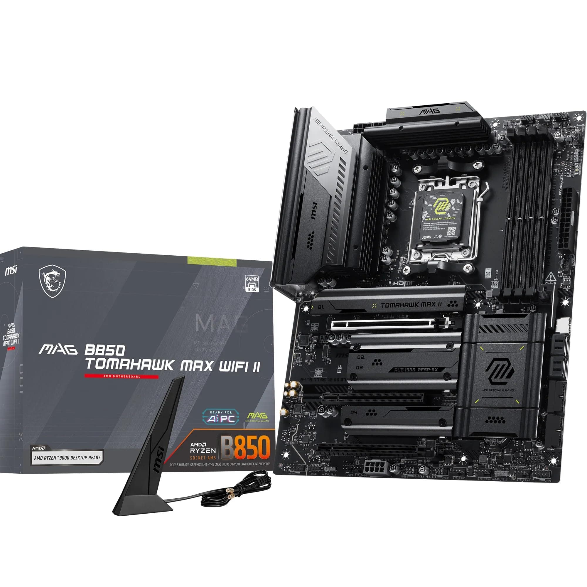 MSI MAG B850 Tomahawk MAX WiFi II Mainboard - Unterstützt AMD Ryzen 9000/8000 / 7000 Prozessoren, AM5-80A SPS VRM, DDR5 Memory Boost (bis zu 8400+ MT/s OC), PCIe 5.0 x16, M.2 Gen5, Wi-Fi 7, 5G Bild 2