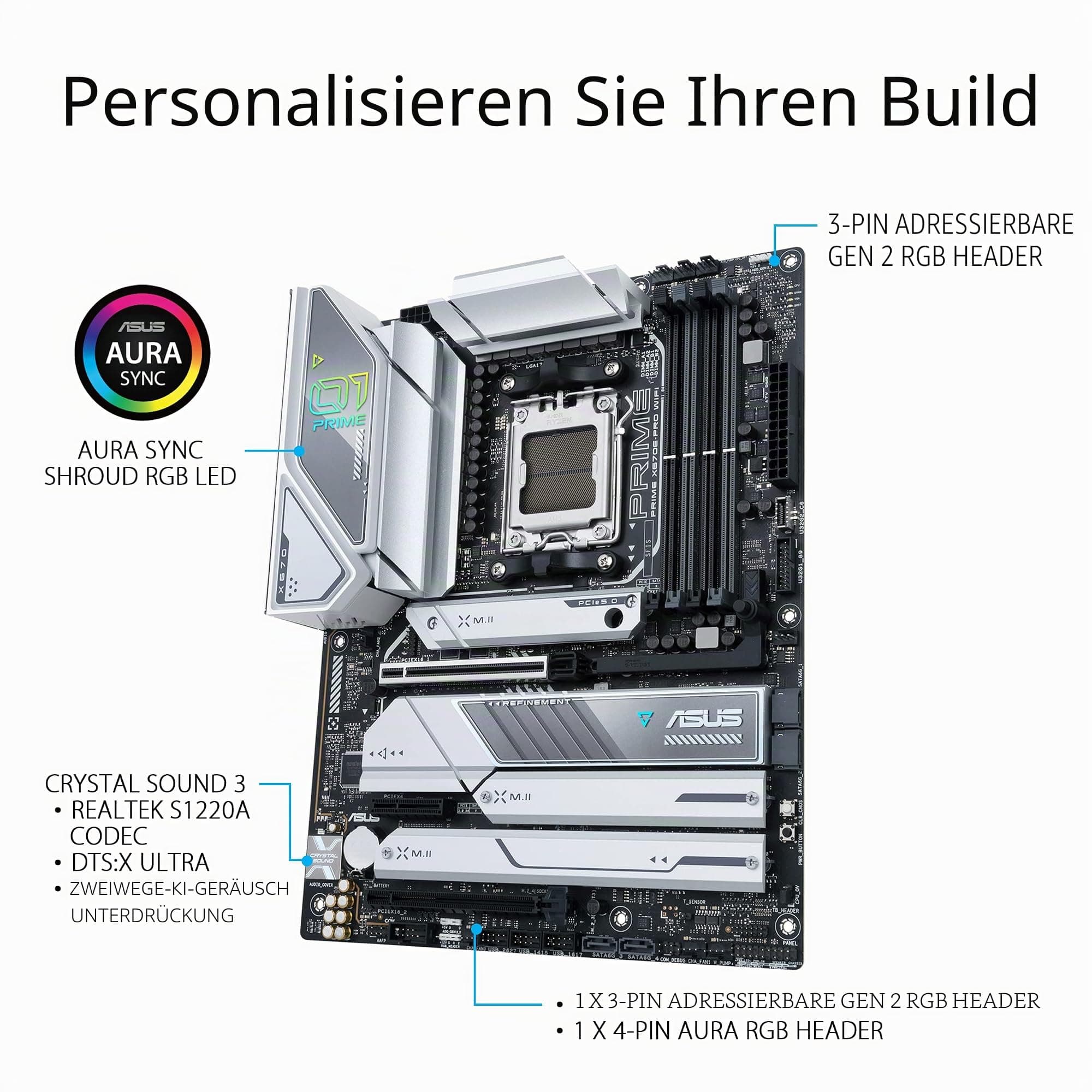 ASUS Prime X670E-PRO WiFi Gaming Mainboard Sockel AMD AM5 (Ryzen 7000, ATX, PCIe 5.0,USB 3.2 Gen 2 Typ-C, Aura Sync RGB-Beleuchtung) + Ryzen 9 7900X Prozessor, 12 Kerne/24 Threads, Zen 4 Architektur, Bild 7