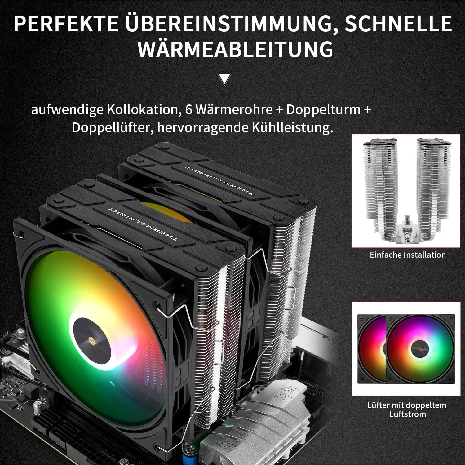 Thermalright Peerless Assassin 120 ARGB Schwarz V3 CPU Luftkühler,6 Heatpipes CPU-Kühler, Dual CPU-Lüfter,Schwarze obere Abdeckung,für AM4/AM5,Intel lga1851/1700/115X/1200, PC-Kühlkörper Kühler PA120 ARGB Black V3 Bild 5