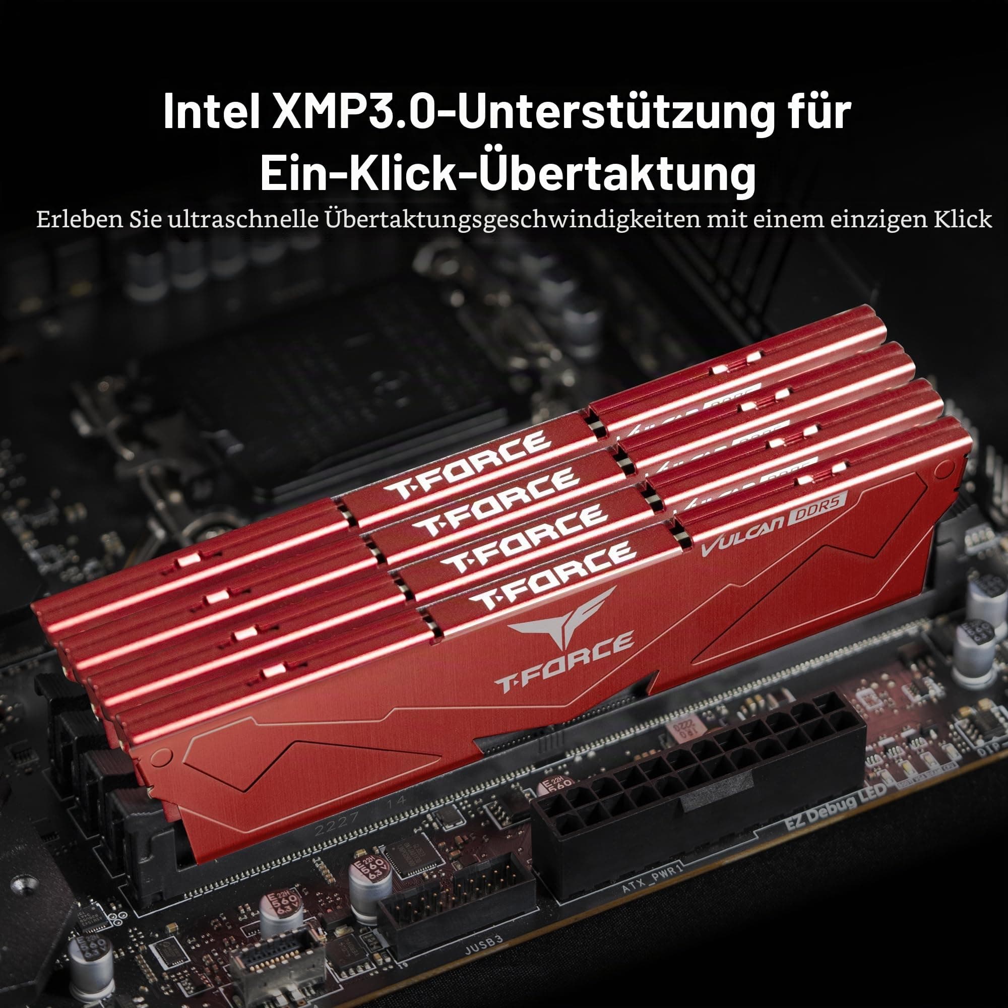 DDR5 32GB KIT 2x16GB PC 6000 Team T-Force Vulcan FLRD532G6000HC30DC01 rot 2x16GB DDR5 6000MHz 30-36-36-76 Rot/Ausflug, einfarbig (Getaway Solids) Bild 5
