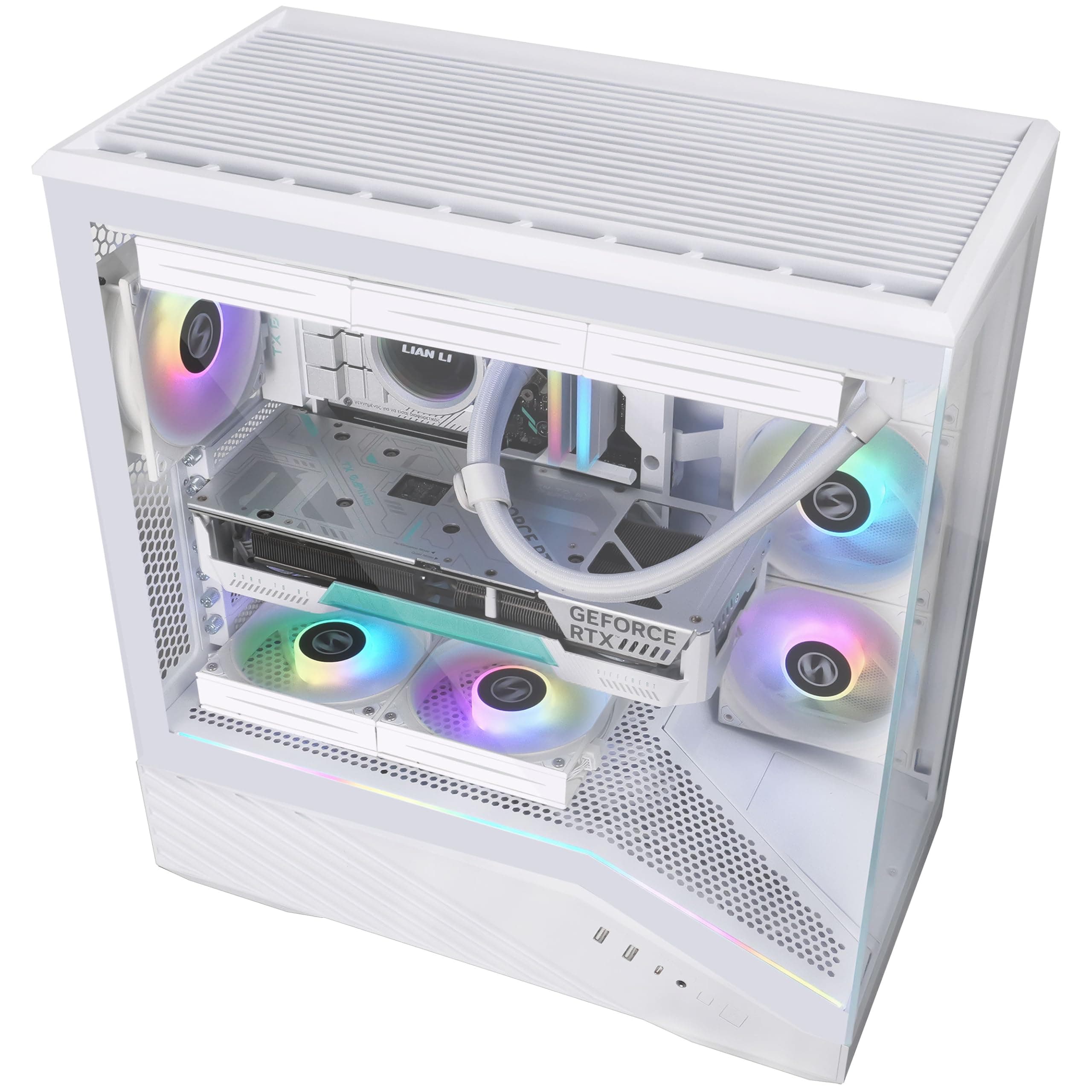 LIAN LI Vector V100 PC-Gehäuse Weiß – ATX Midi-Tower mit Tempered Glass, RGB-Beleuchtung, 4X 120-mm-Lüfter, Platz für 360mm Radiator, GPU bis 415mm, Back Connect kompatibel Bild 7