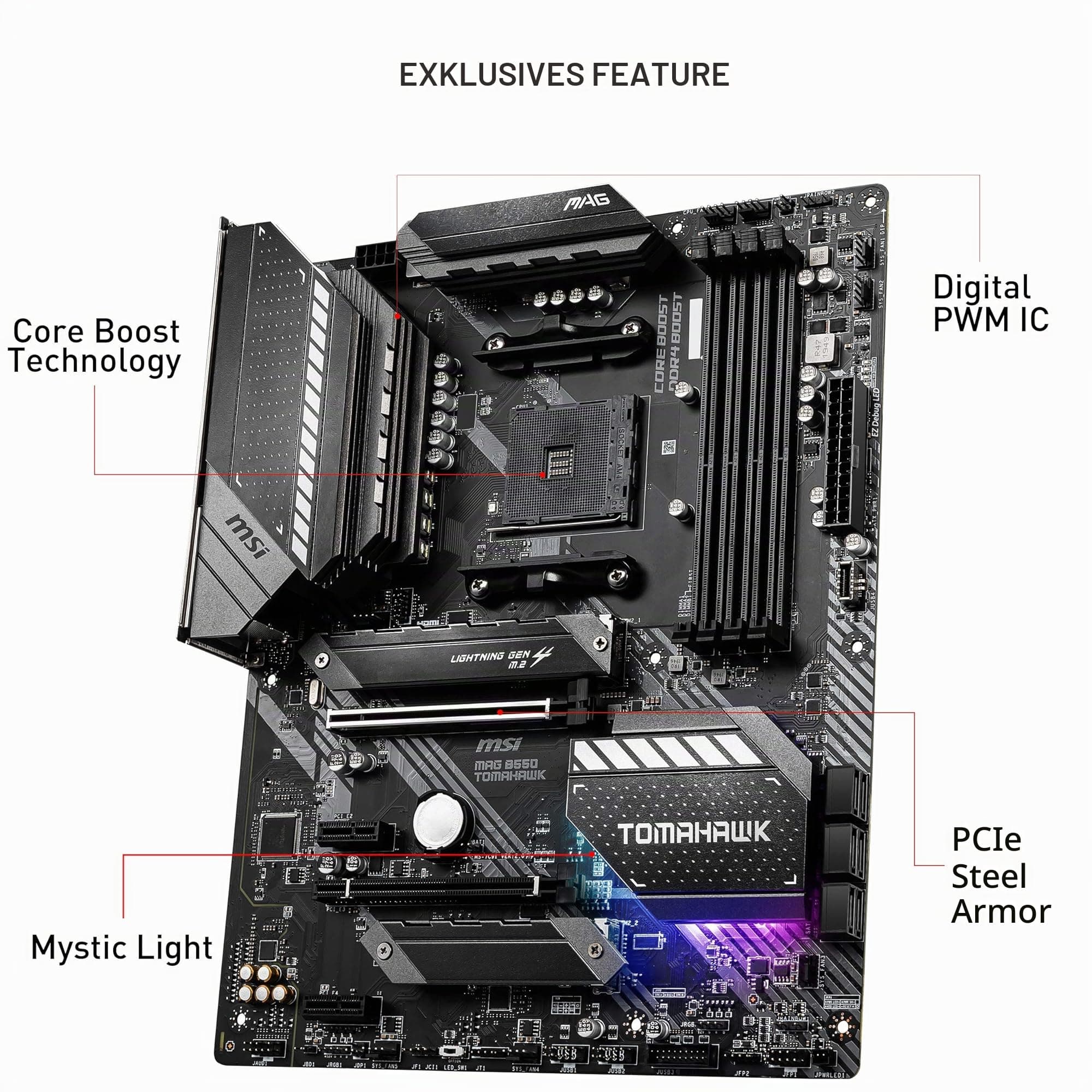 MSI MAG B550 Tomahawk (AMD AM4 DDR4 M.2 USB 3.2 Gen 2 HDMI ATX Gaming Motherboard AMD Ryzen 5000 Prozessoren ATX MAG B550 TOMAHAWK Bild 5