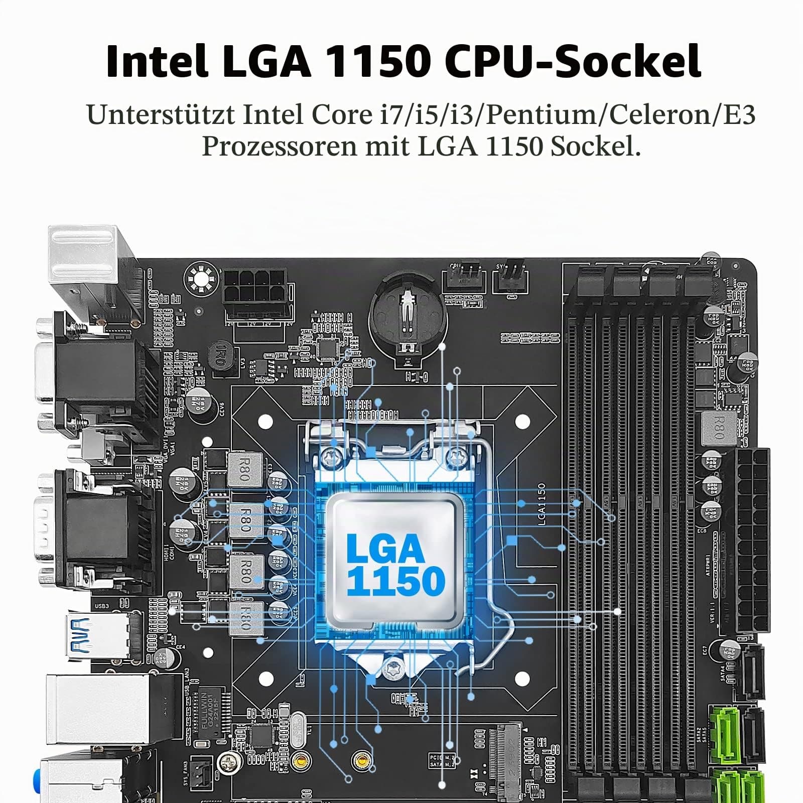 SHANGZHAOYUAN B85M PRO Mainboard Kompatibel mit Intel LGA 1150 Core i7/i5/i3/Pentium/Celeron/E3 (4*DDR3 Max 32GB, VGA/DVI/HDMI-kompatibel, PCIe 3.0 x16, SATA 3.0, Gigabit LAN) M-ATX Gaming Motherboard Bild 3