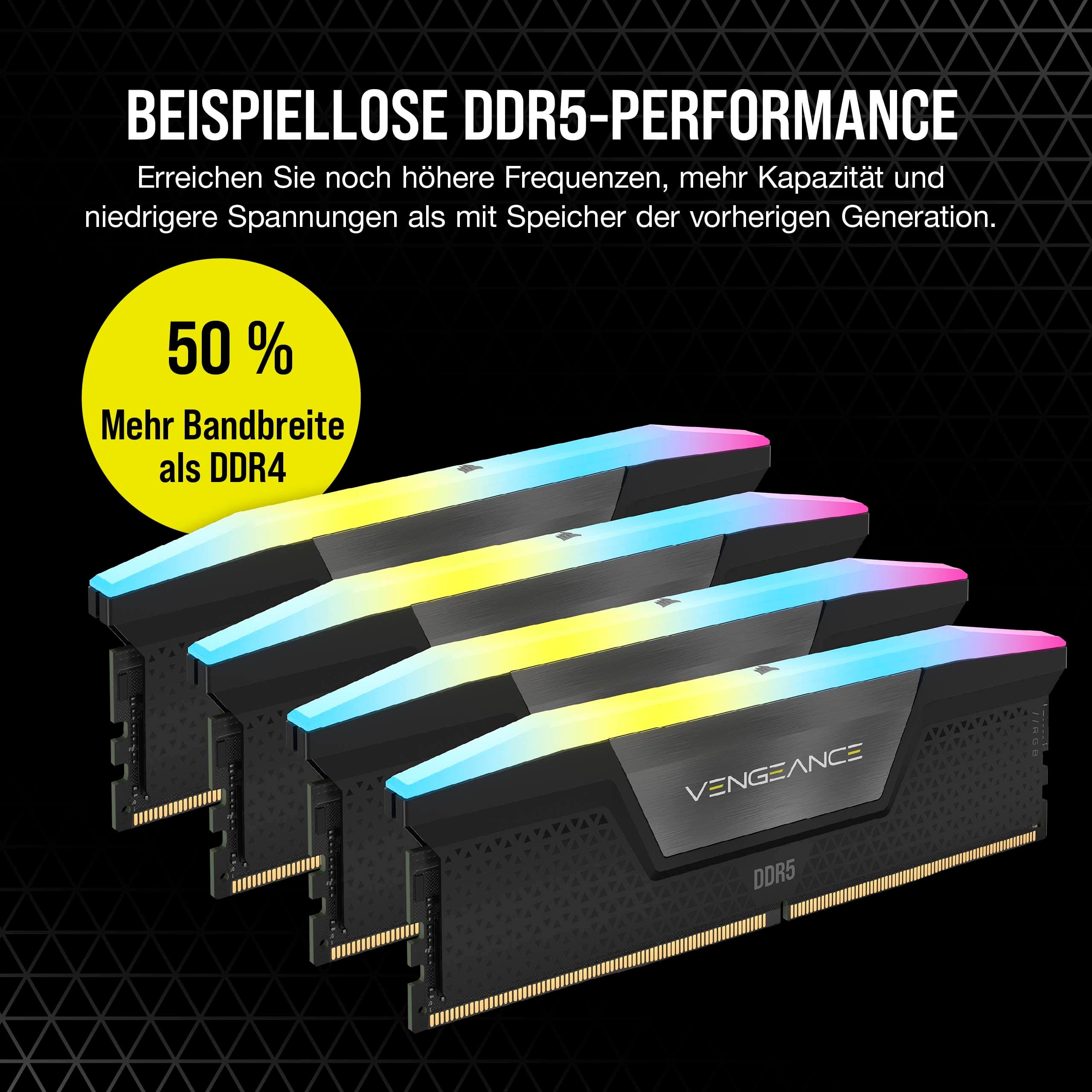 CORSAIR Vengeance RGB DDR5 RAM 96GB (2x48GB) Bis zu 6400MHz CL32 Intel XMP 3.0 Desktop-Arbeitsspeicher – Schwarz (CMH96GX5M2B6400C32) Bild 5