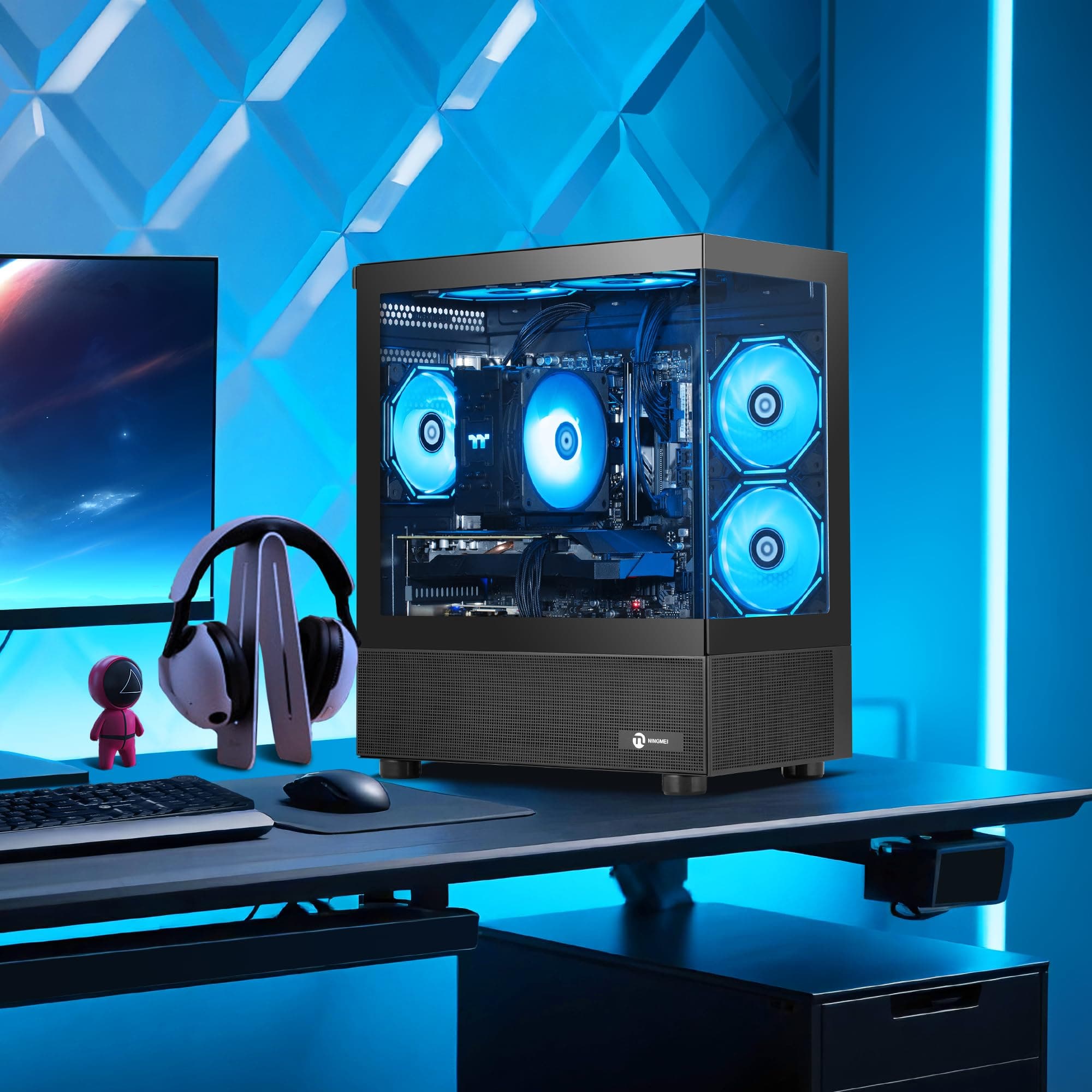 NINGMEI Supreme Master Gaming-PC Desktop, AMD Ryzen 7 5700X mit 8 Kernen, 3,4 GHz (bis zu 4,6 GHz), GeForce RTX 5060 Ti 8 GB, 32 GB DDR4-RAM, 1 TB NVMe-SSD, 600 W Netzteil, Windows 11 Home 64-Bit R7 5700X | 5060Ti-Schwarz Bild 8