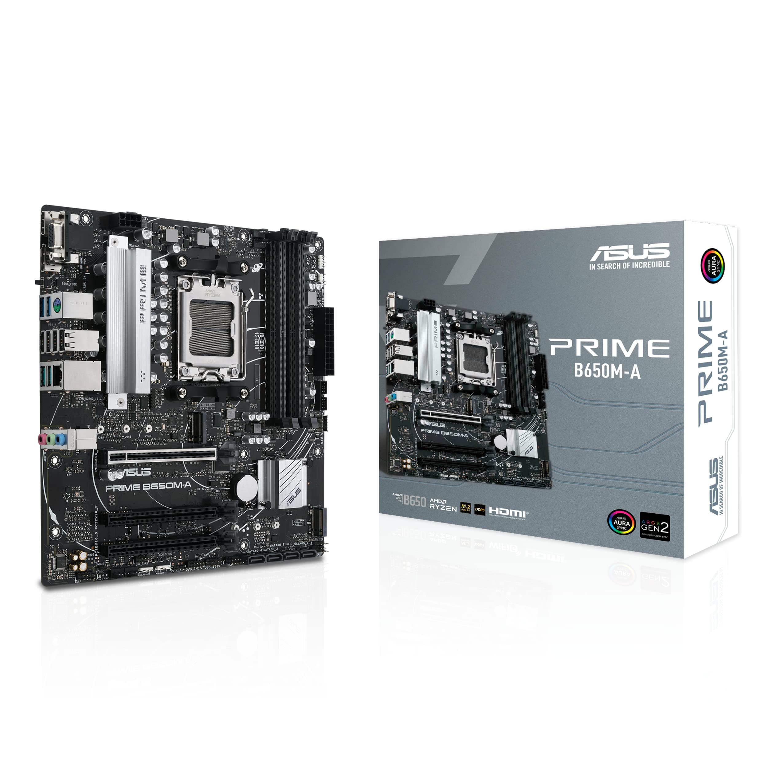 ASUS Prime B650M-A Gaming Mainboard Sockel AMD AM5 (Ryzen 7000,micro-ATX,DDR5 Speicher,PCIe 5.0,WiFi 2.5G Ethernet,BIOS Flashback,USB 3.2 Gen 2,Aura Sync), 90MB1C10-M0EAY0 Bild 2