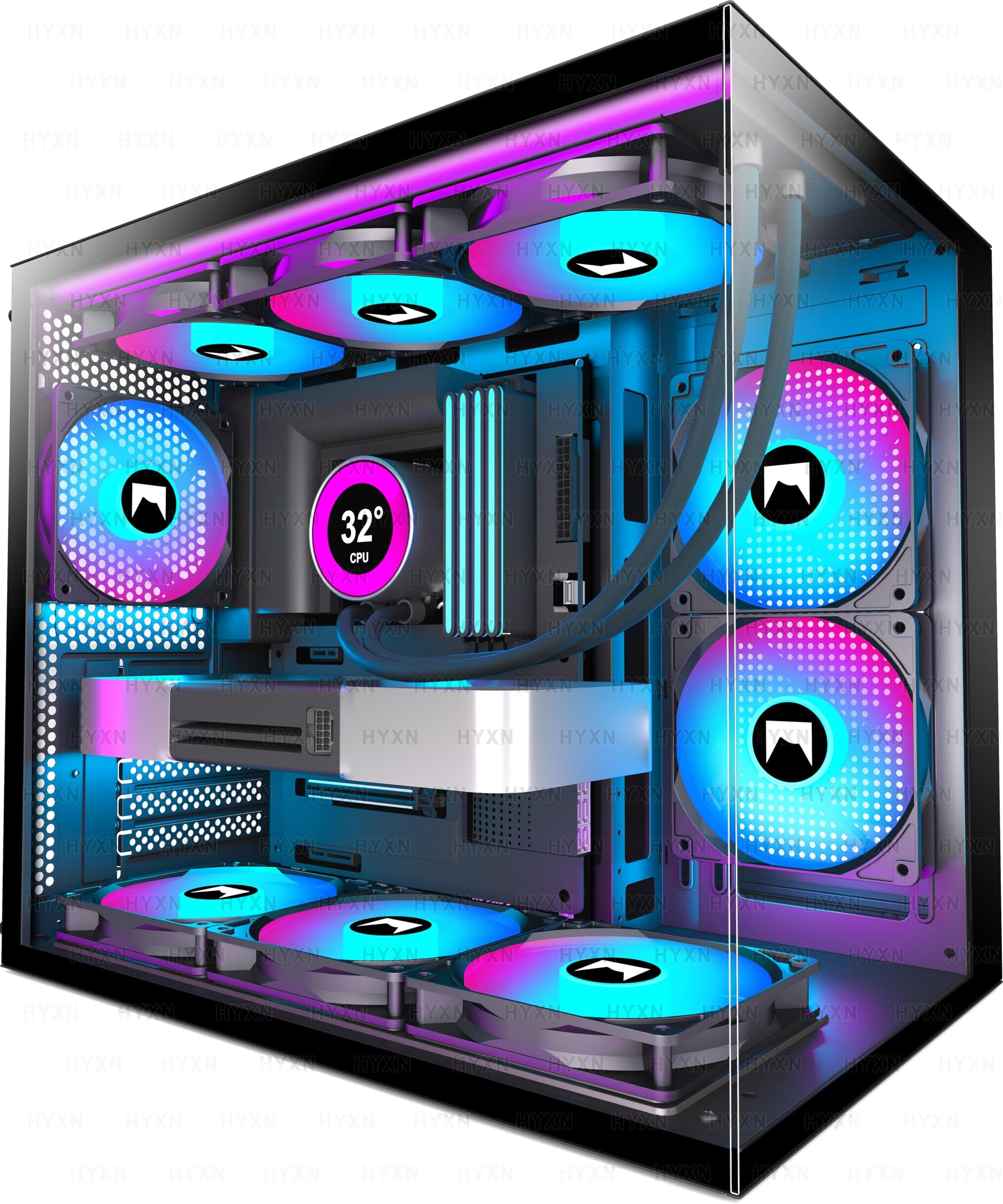 H3(2026) PC Gehäuse ATX – Vorinstallierte 3 ARGB Lüfter, Kompakter ATX Dual Kammer Mid Tower Gaming PC Gehäuse, 360MM Rad Unterstützung,mit Type-C 3.2 (Schwarz-R)