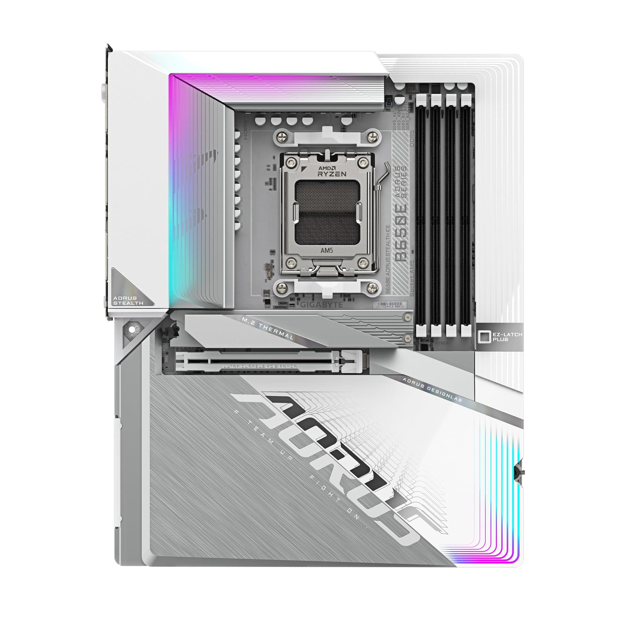 GIGABYTE B650E AORUS Stealth Ice Mainboard - AMD Ryzen 9000er-Serie, 12+2+2 Phasen VRM, bis zu 8000 MHz DDR5 (OC), 1xPCIe 5.0 + 2xPCIe 4.0 M.2, 2,5 GbE LAN, WiFi 7, USB 3.2 Gen 2x2 Bild 3