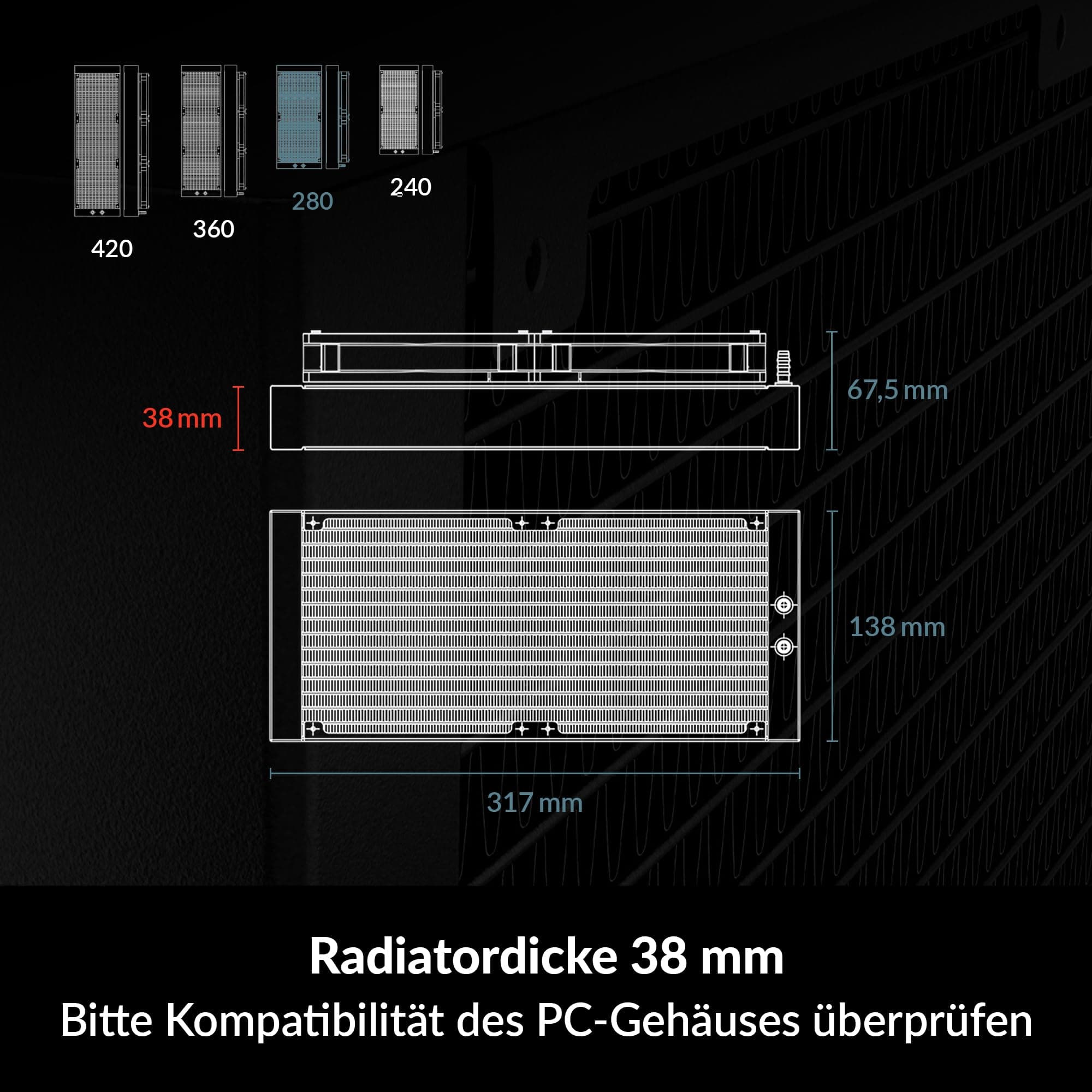 ARCTIC Liquid Freezer III Pro 280 A-RGB - Wasserkühlung PC, AIO CPU Wasserkühler, 2x140 mm, 38 mm Radiator, PWM-Pumpe, VRM-Lüfter, AMD AM5/AM4, Intel LGA1851/1700 Contact Frame - Schwarz schwarz Liquid Freezer III Pro 280 A-RGB Bild 6