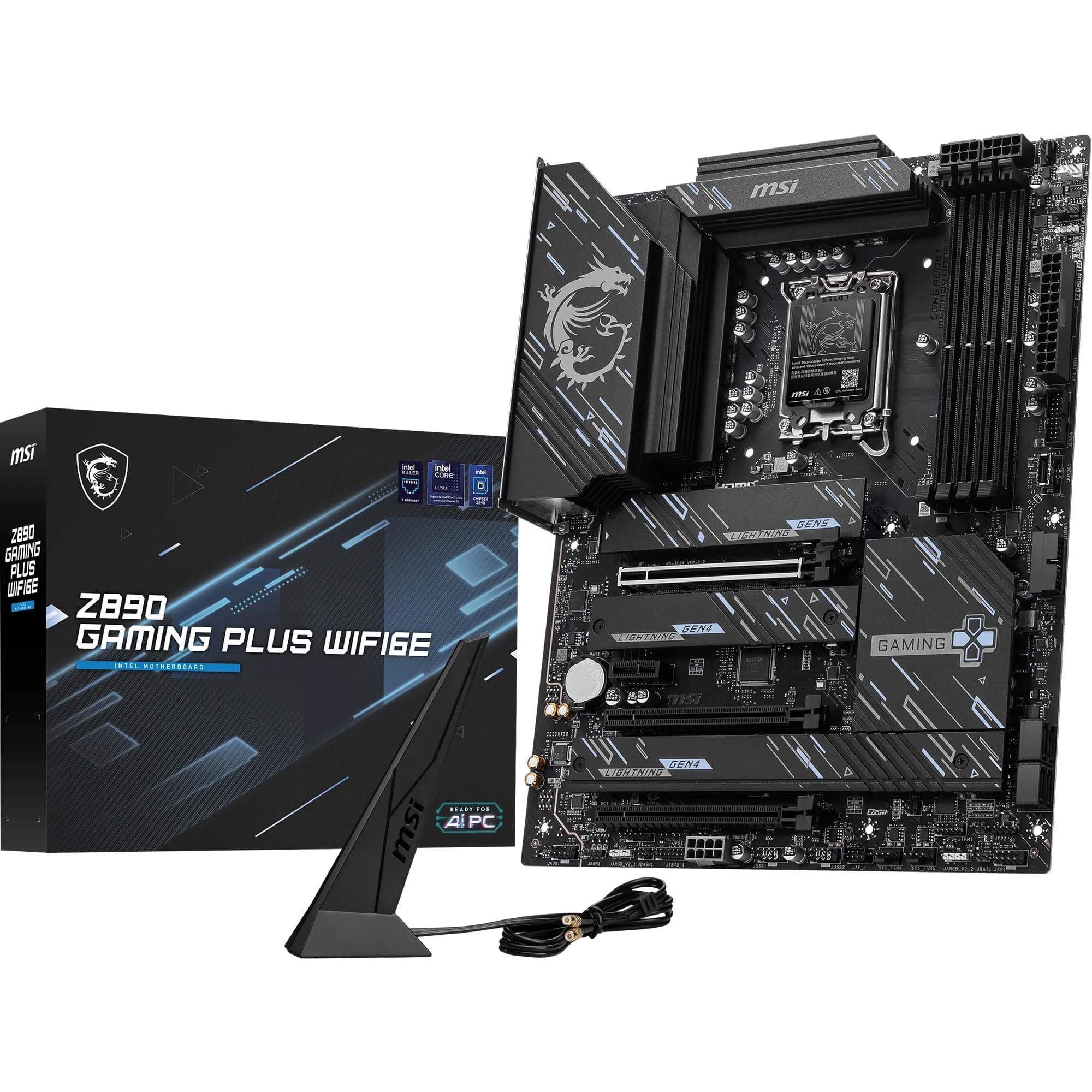 Z890 GAMING PLUS WIFI6E-Mainboard, ATX – unterstützt Intel Core Ultra-Prozessoren (Series 2), LGA 1851 – DDR5-Memory Boost (bis zu 9200+ MT/s im Overclocking), 1 x PCIe 5.0 x16, 1 x M.2 Gen5, Intel Ki