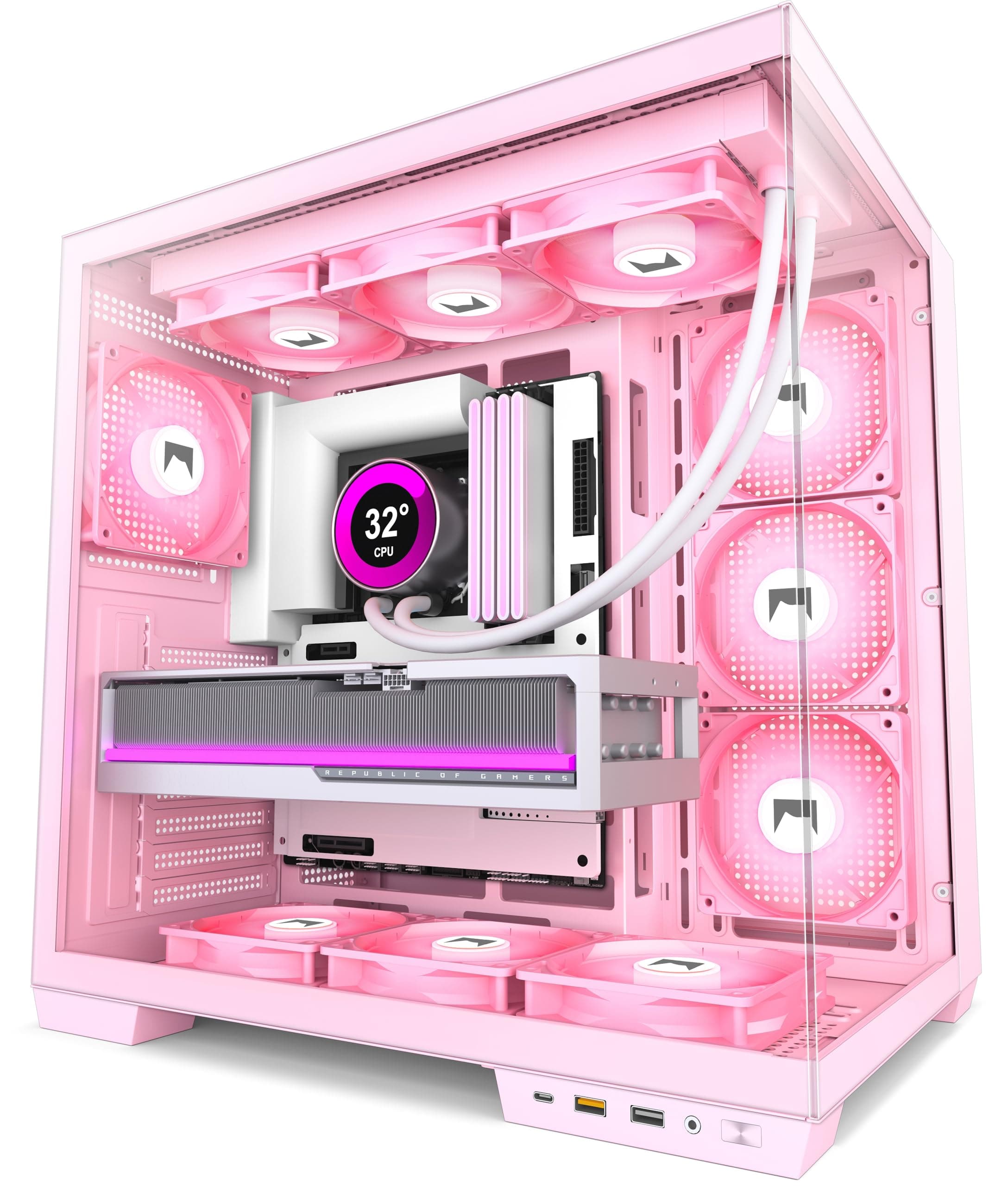 H1 ATX PC Gehäuse – Vorinstallierte 7 PWM ARGB Lüfter, Dual Kammer Mid Tower Gaming PC Gehäuse, mit Type-C, gleichzeitige Installation von 3X 360 mm Kühler (weiß, H1) H1 weiß Bild 2