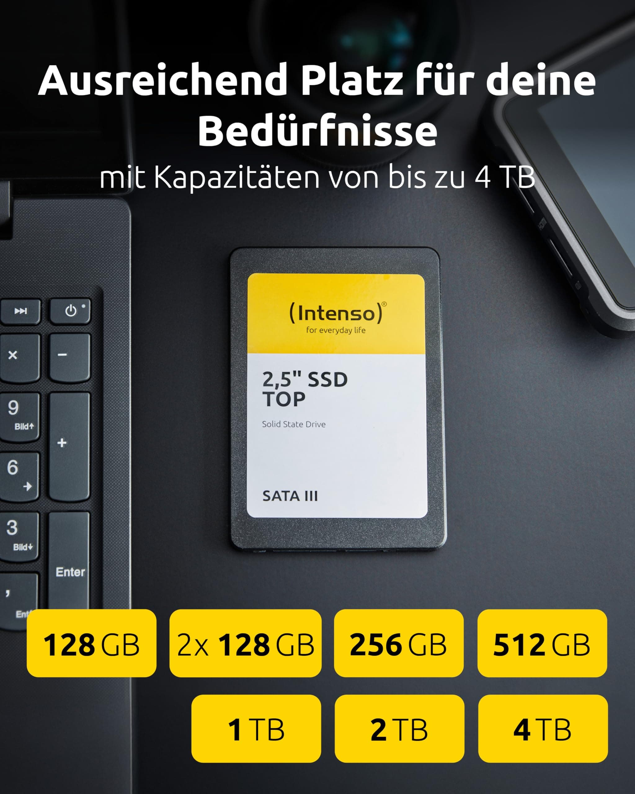 Intenso Interne 2,5" SSD SATA III Top, 1 TB, 550 MB/Sekunden, Schwarz, Festkörper-Laufwerk Bild 6
