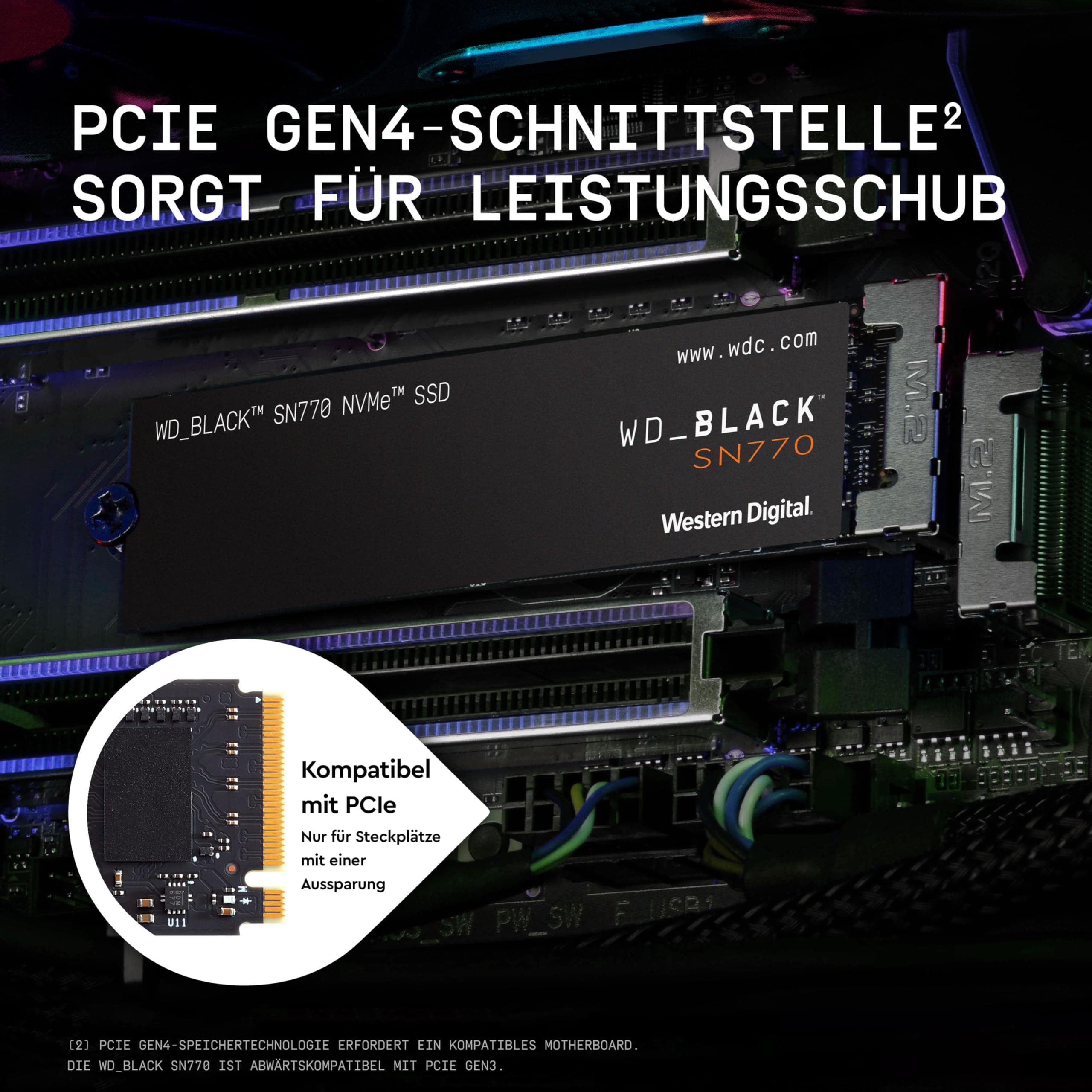 WD_BLACK SN770 NVMe SSD 250 GB (High-Performance NVMe SSD, Gaming SSD, PCIe Gen4, M.2 2280, Lesen 4.000 MB/s, Schreiben 2.000 MB/s) Schwarz 250 GB Bis zu 5.150 MB/s M.2 2280 Bild 5