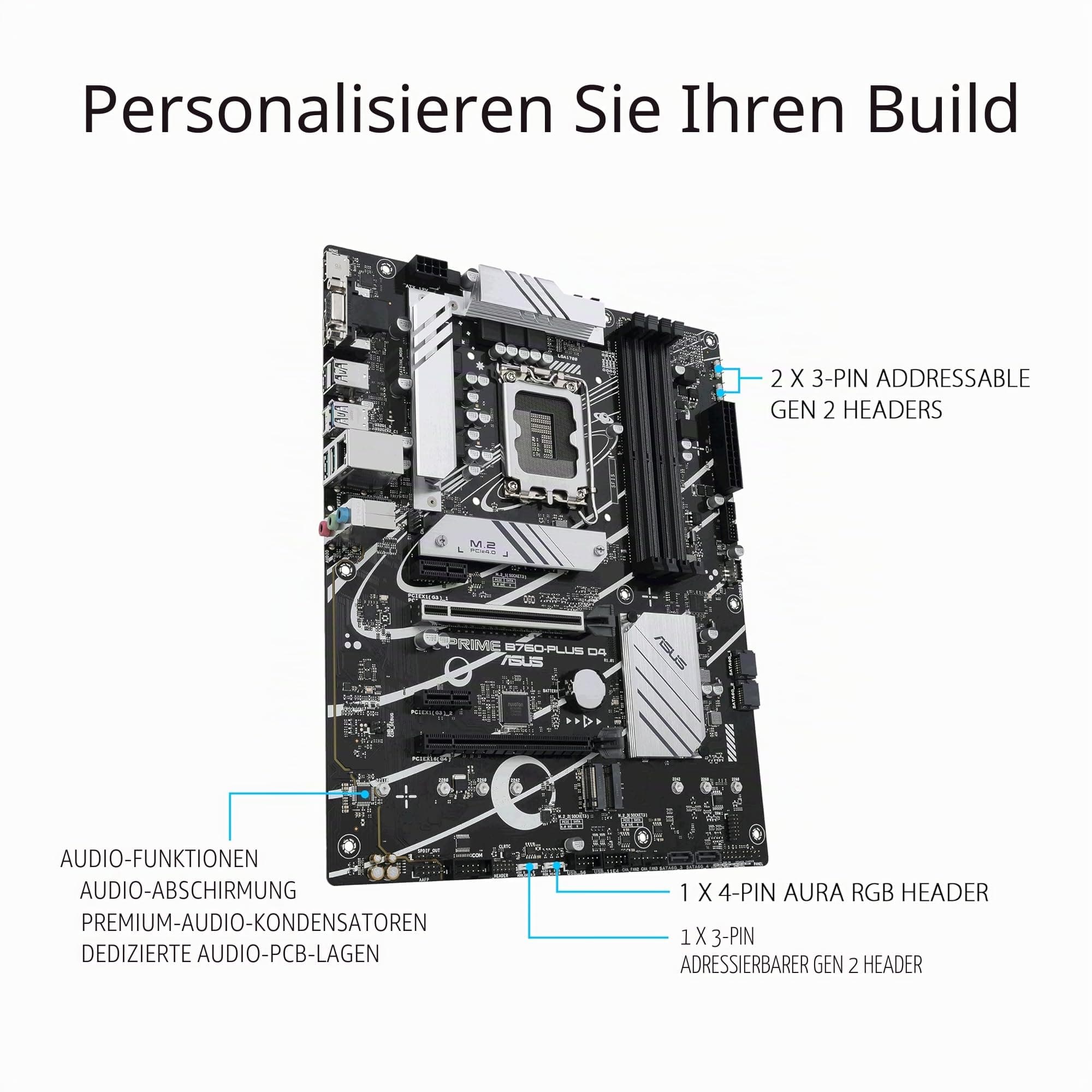 ASUS Prime B760-PLUS D4 Gaming Mainboard Sockel Intel LGA 1700 (Intel B760, ATX, DDR4 Speicher, PCIe 5.0, 3X PCIe 4.0 M.2, Thunderbolt 4, Aura Sync) Bild 8