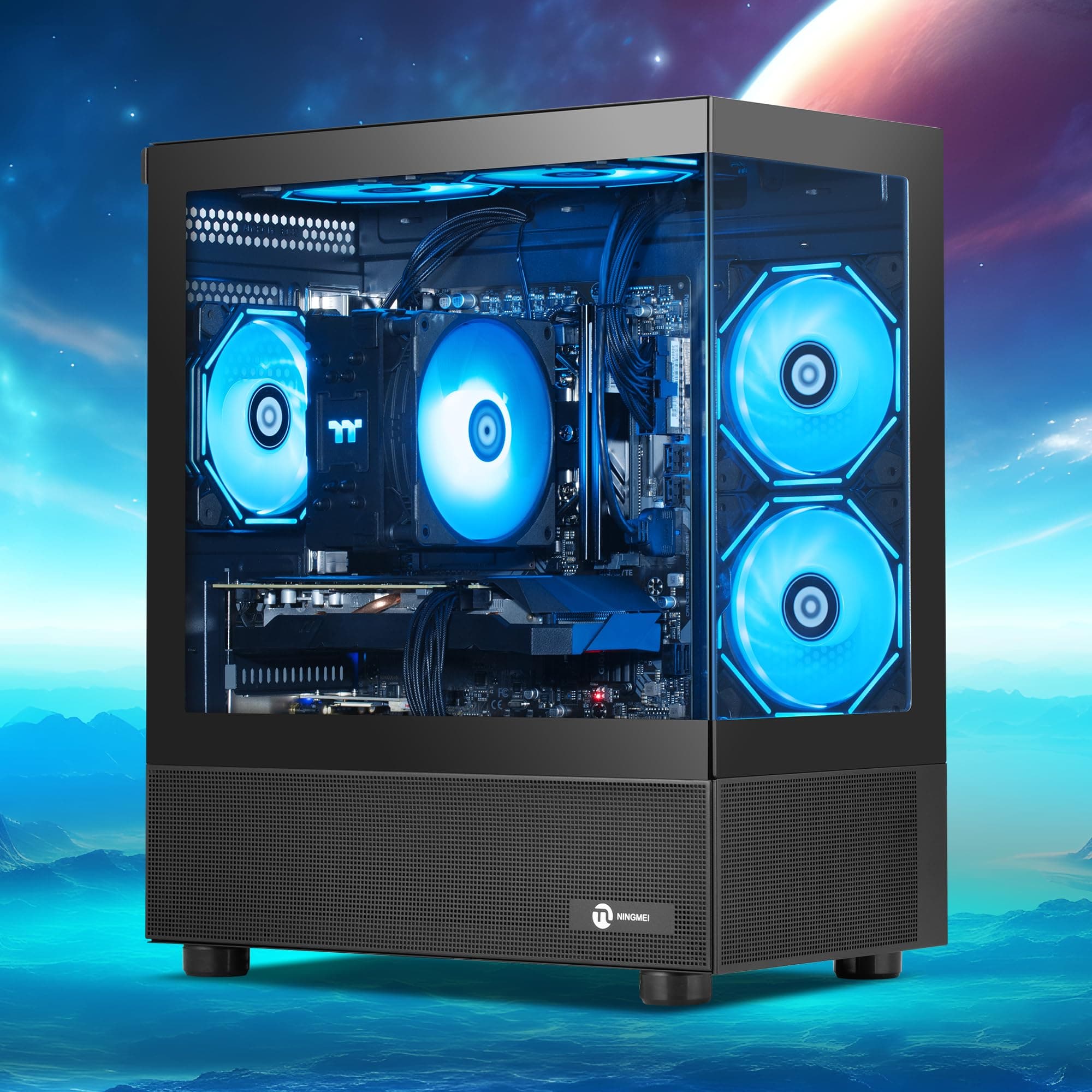 NINGMEI Supreme Master Gaming-PC Desktop, AMD Ryzen 7 5700X mit 8 Kernen, 3,4 GHz (bis zu 4,6 GHz), GeForce RTX 5060 Ti 8 GB, 32 GB DDR4-RAM, 1 TB NVMe-SSD, 600 W Netzteil, Windows 11 Home 64-Bit R7 5700X | 5060Ti-Schwarz Bild 2