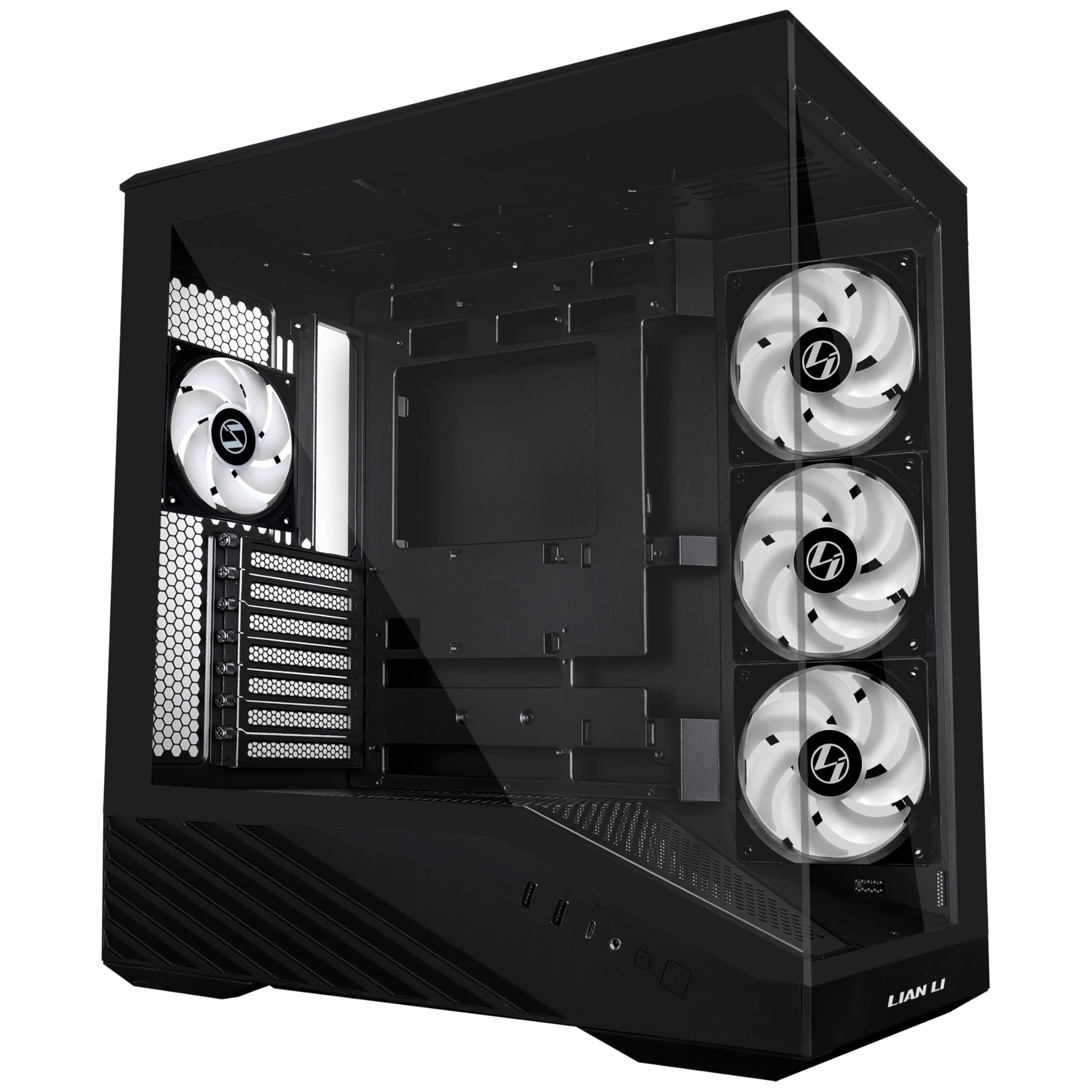 LIAN LI Vector V100 PC-Gehäuse Schwarz – ATX Midi-Tower mit Tempered Glass, RGB-Beleuchtung, 4X 120-mm-Lüfter, Platz für 360mm Radiator, GPU bis 415mm, Back Connect kompatibel Bild 3