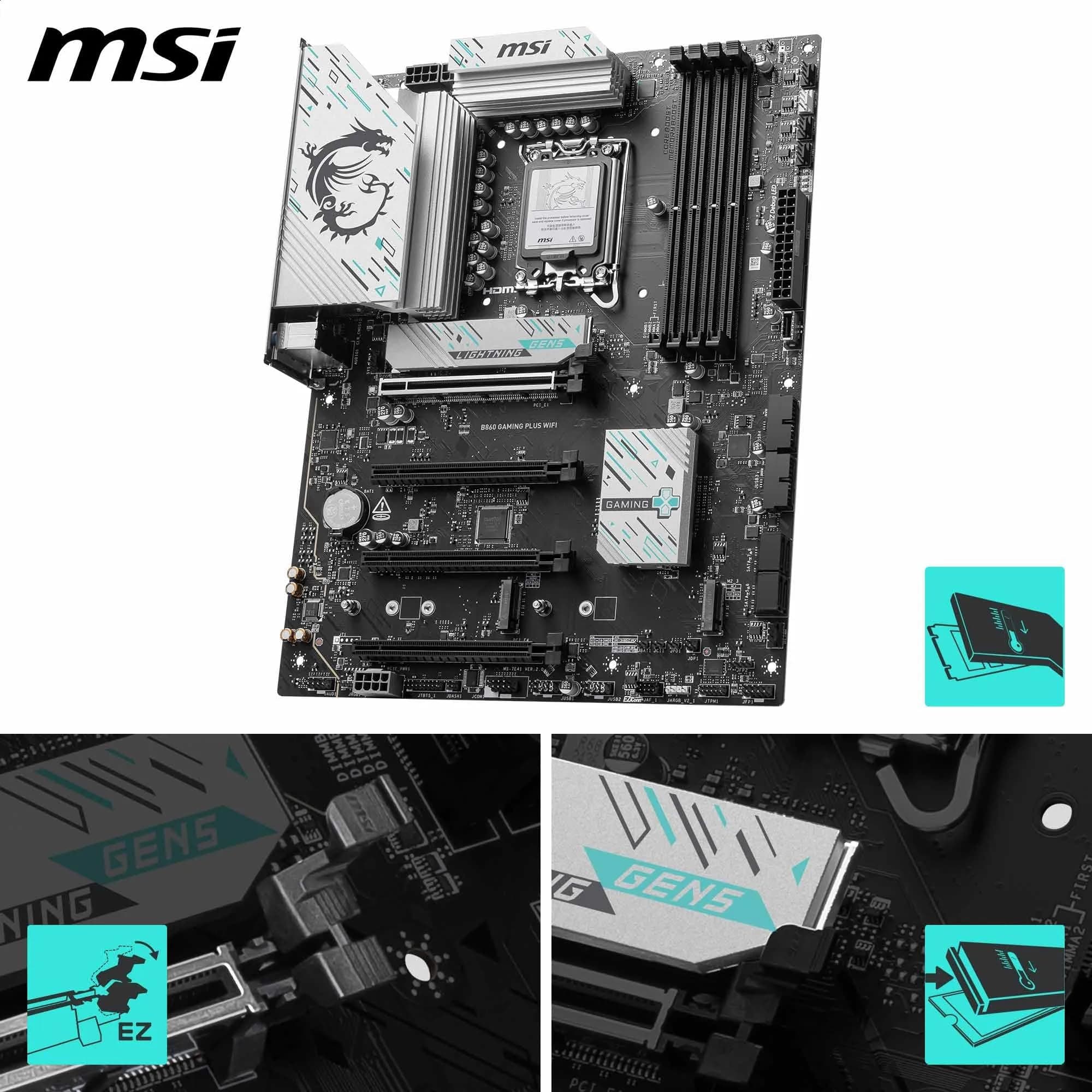 MSI B860 Gaming Plus WiFi Mainboard, ATX - Unterstützt Intel Core Ultra Prozessoren (Series 2), LGA 1851 - DDR5 Memory Boost 8600+ MT/s (OC), PCIe 5.0 x16 x16, M.2 Gen5, Intel Killer 5G LAN, Wi-Fi 7 Bild 5