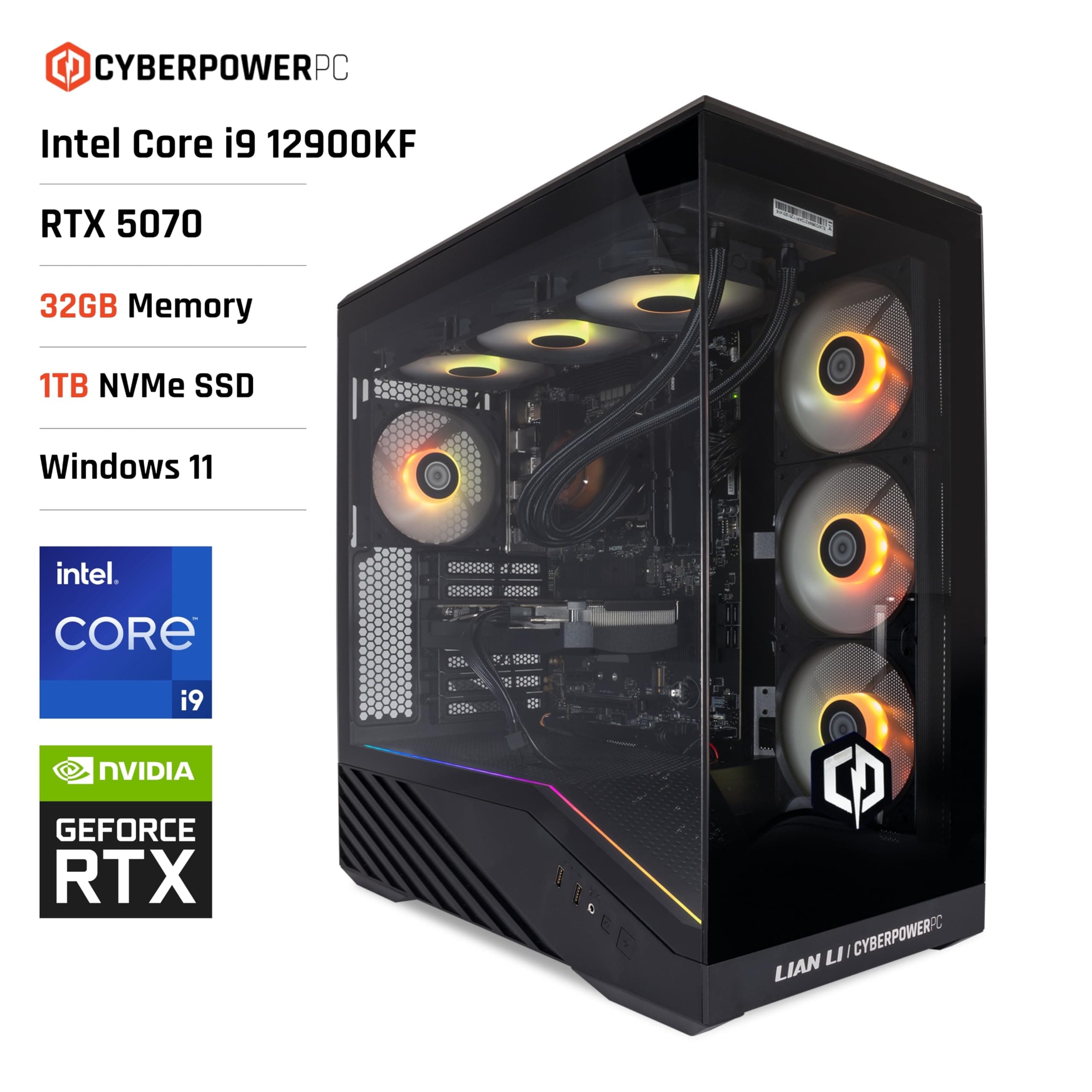CYBERPOWERPC Luxe Gaming PC - Intel Core i9 12900KF, Nvidia RTX 5070, 32GB RAM, 1TB NVMe SSD, 750W PSU, Windows 11, Liquid Cooling, V100R Intel Core i9 12900KF Nvidia RTX 5070 Bild 2