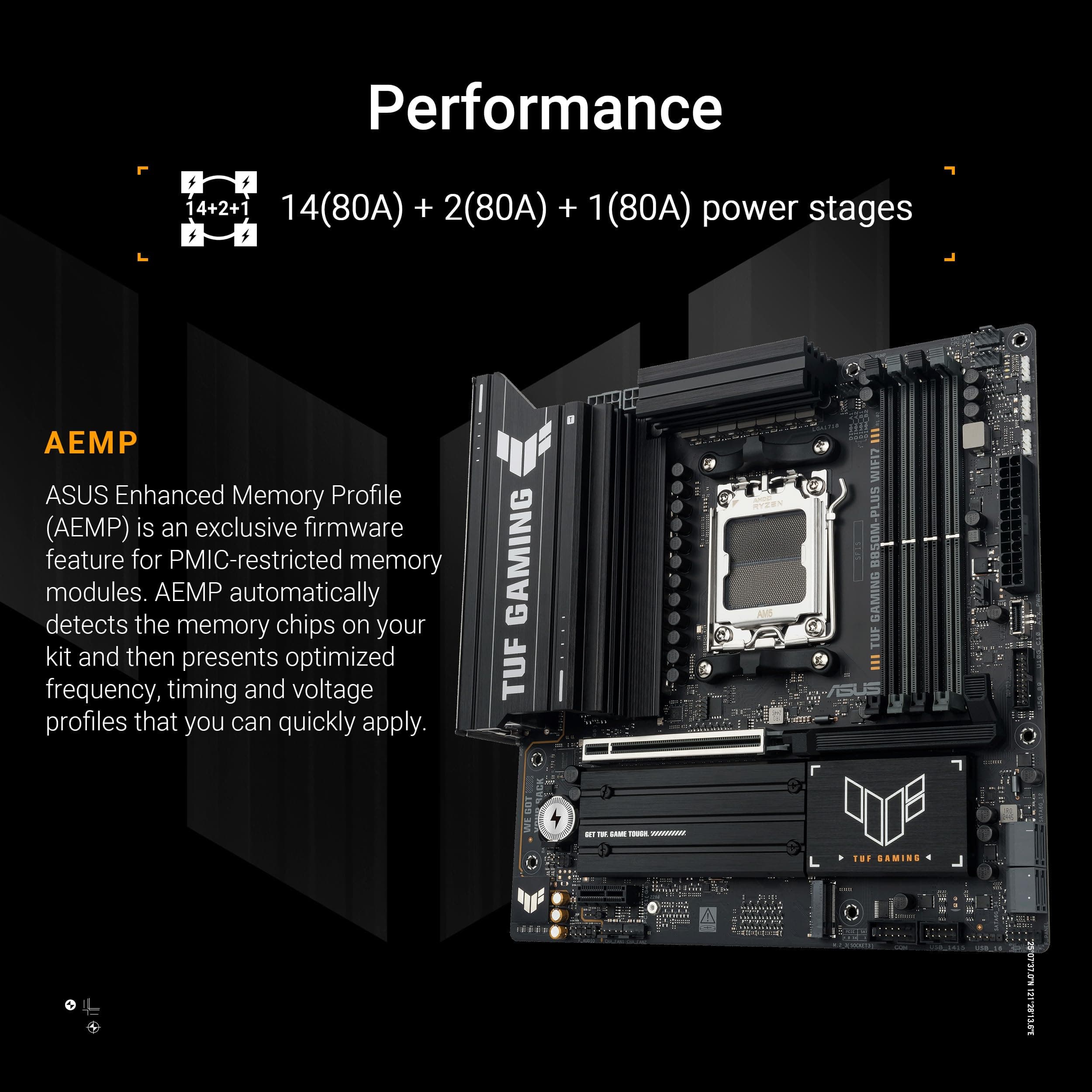 ASUS TUF Gaming B850M-PLUS WIFI7 Mainboard Sockel AMD AM5 (Micro-ATX, DDR5, PCIe 5.0, 3X M.2 Slots, Realtek 2.5Gb Ethernet, Rear USB 20Gbps Typ-C, Front USB 10Gbps Typ-C) Bild 5