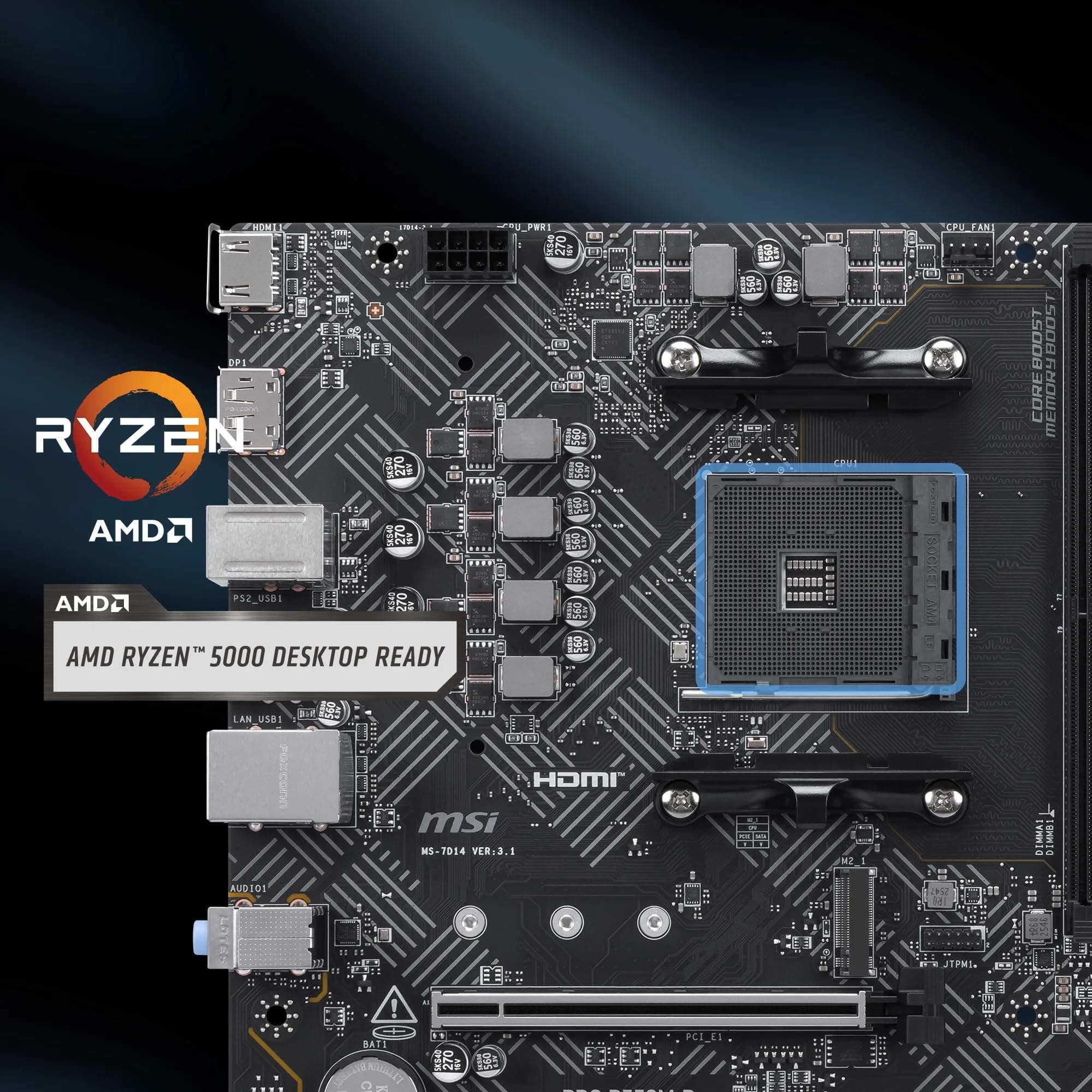 MSI PRO B550M-B Mainboard, mATX - Unterstützt AMD Ryzen 5000/5000 G-Series, 4000 G-Series, 3000/3000 G-Series Desktop Prozessoren, AM4 - DDR4 Memory Boost (bis zu 4600+ MT/s OC), PCIe 4.0 x16, M.2 Bild 3