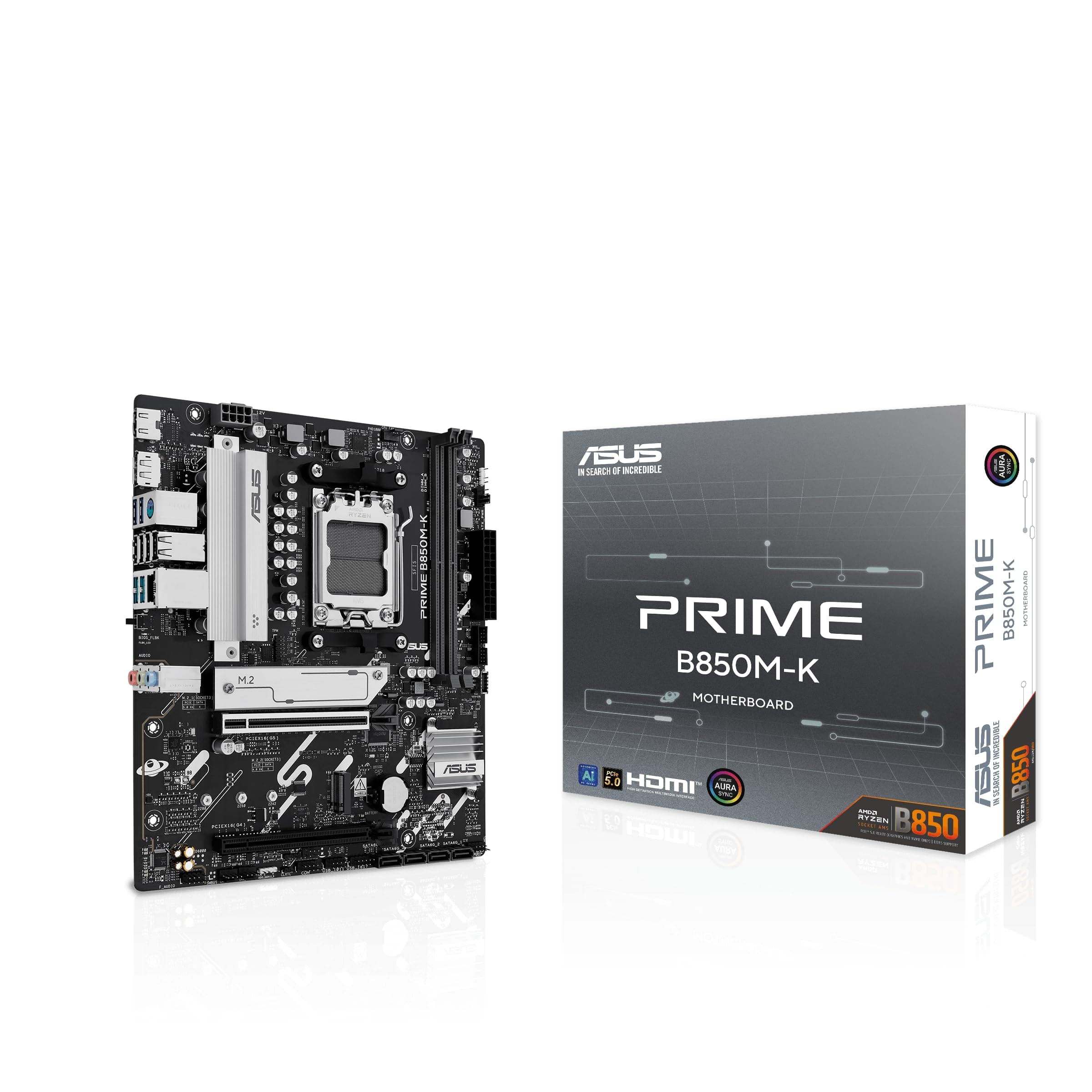 ASUS Prime B850M-K Gaming Mainboard Sockel AMD AM5 (Ryzen 9000, DDR5 Speicher, 2X M.2, PCIe 5.0, BIOS Flashback, Aura Sync) Bild 2