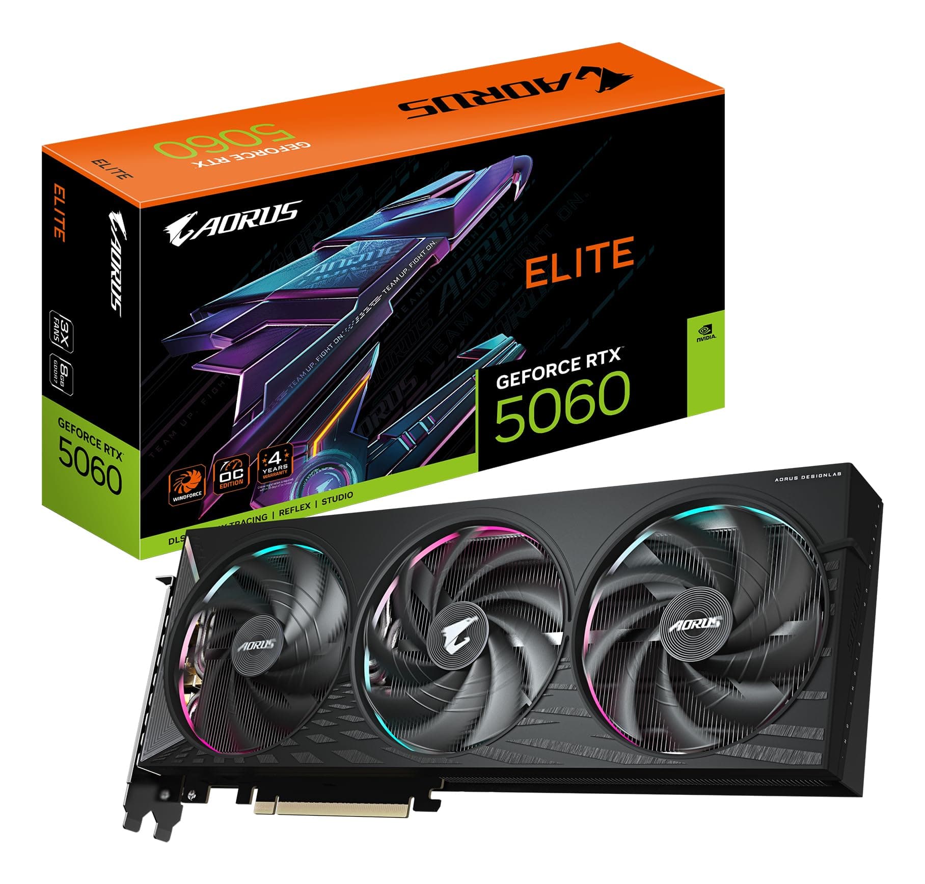 Gigabyte AORUS GeForce RTX 5060 Elite 8G Grafikkarte - 8GB GDDR7, 128bit, PCI-E 5.0, 2722 MHz Kerntakt, 3 x DisplayPort, 1 x HDMI, GV-N5060AORUS E-8GD Bild 2