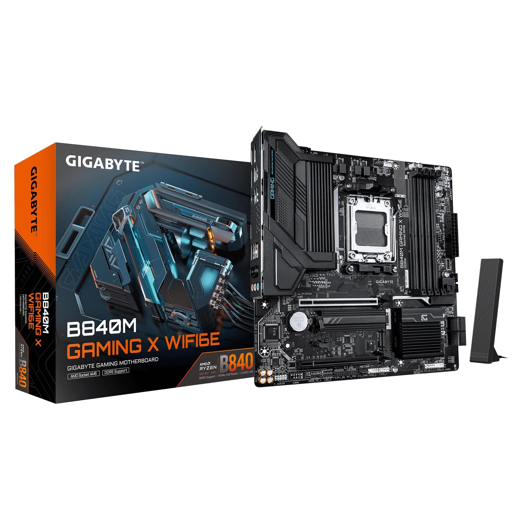 GIGABYTE B840M Gaming X WIFI6E Mainboard – AMD Ryzen 9000 CPUs, 8+2+2-Phasen-VRM, bis zu 8200 MHz DDR5 (O.C.), 2× PCIe-4.0-M.2, Wi-Fi 6E, 2,5-GbE-LAN, USB 3.2 Gen 1 Bild 2