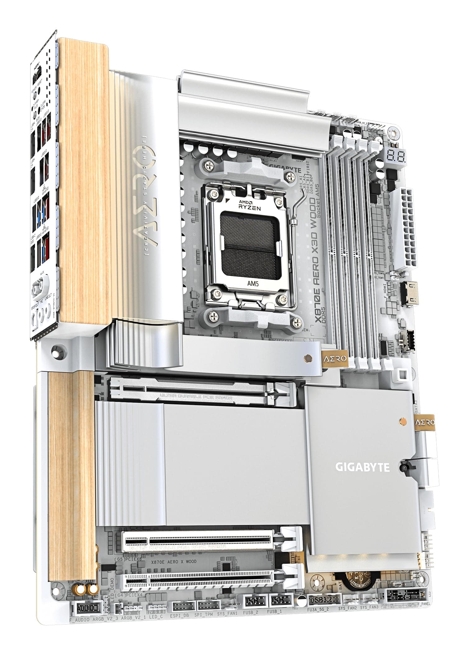 GIGABYTE X870E AERO X3D Wood Mainboard - Unterstützt AMD Ryzen 9000 CPUs, digitales 16+2+2-Phasen-VRM, bis zu 9000Hz DDR5 (O.C.), 2xPCIe 5.0 + 2xPCIe 4.0, Wi-Fi 7, 5GbE LAN, USB 4 Bild 5