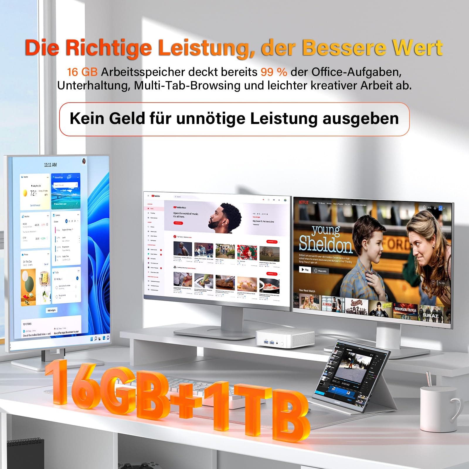 GEEKOM A6 Mini PC mit AMD Ryzen 7 6800H(übertrifft 7730U/7640HS), 1TB PCIe 4.0 SSD | 16GB DDR5 RAM(bis zu 96 GB) | 2xUSB4 | 3 Jahre Garantie | Windows 11 Pro, Mini PC, Ideal für Homeoffice & Kreative Sliber(A6) Bild 6