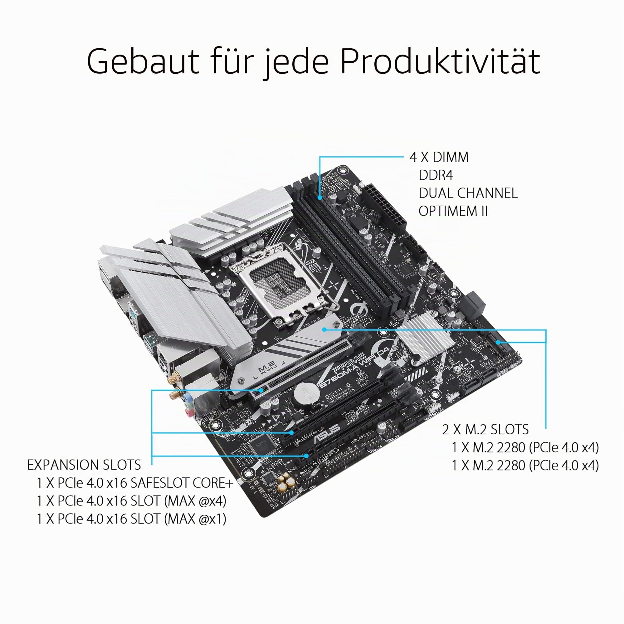 ASUS Prime B760M-A WiFi D4 Gaming Mainboard Sockel Intel LGA 1700 (Intel B760, mATX, DDR4 Speicher, PCIe 4.0, 2X M.2, WiFi 6, Aura Sync) A M-A WiFi D4 Bild 5